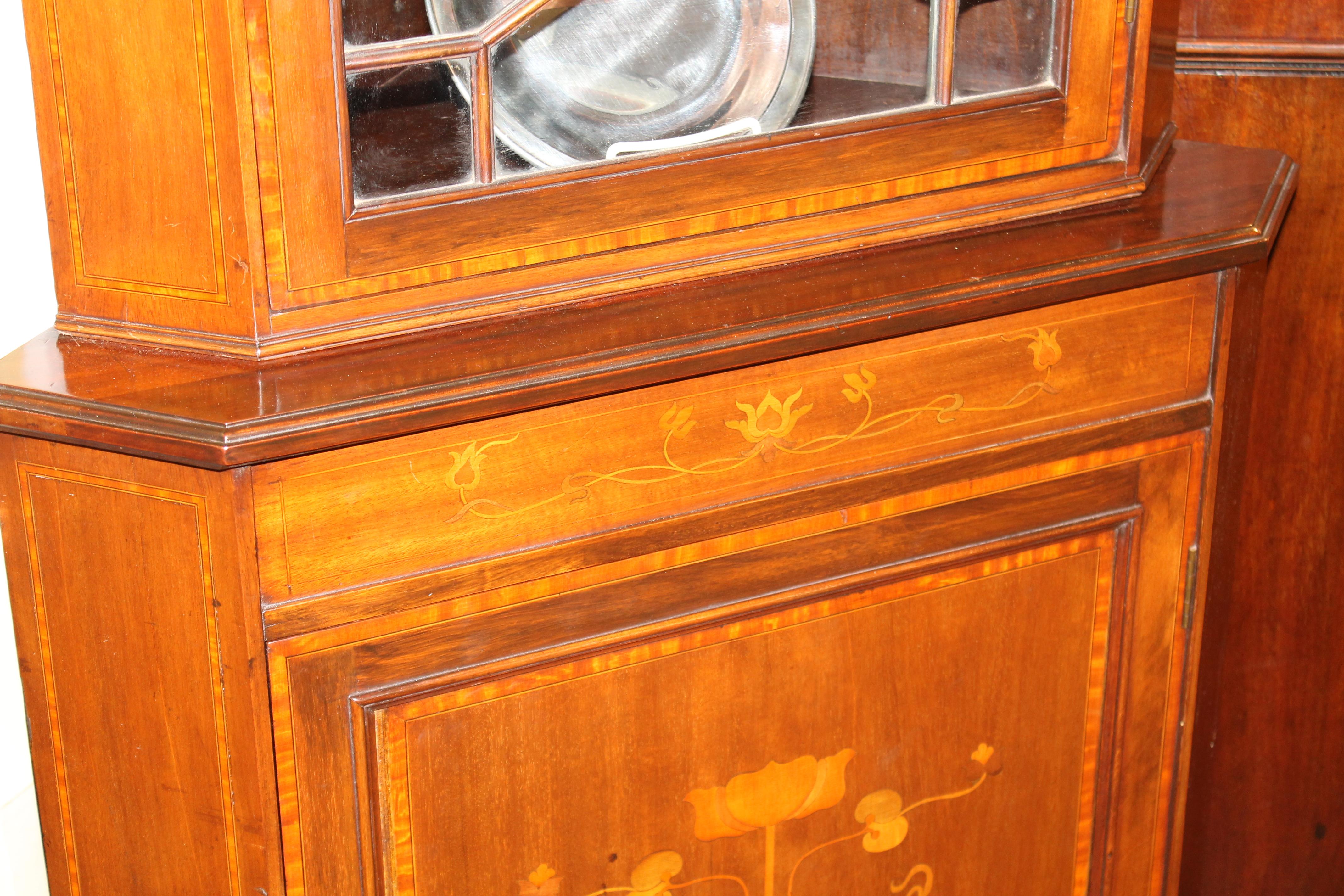 Antique English Inlaid Mahogany Art Nouveau Corner Cabinet 2
