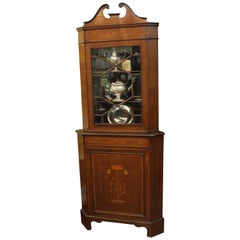 Antique English Inlaid Mahogany Art Nouveau Corner Cabinet