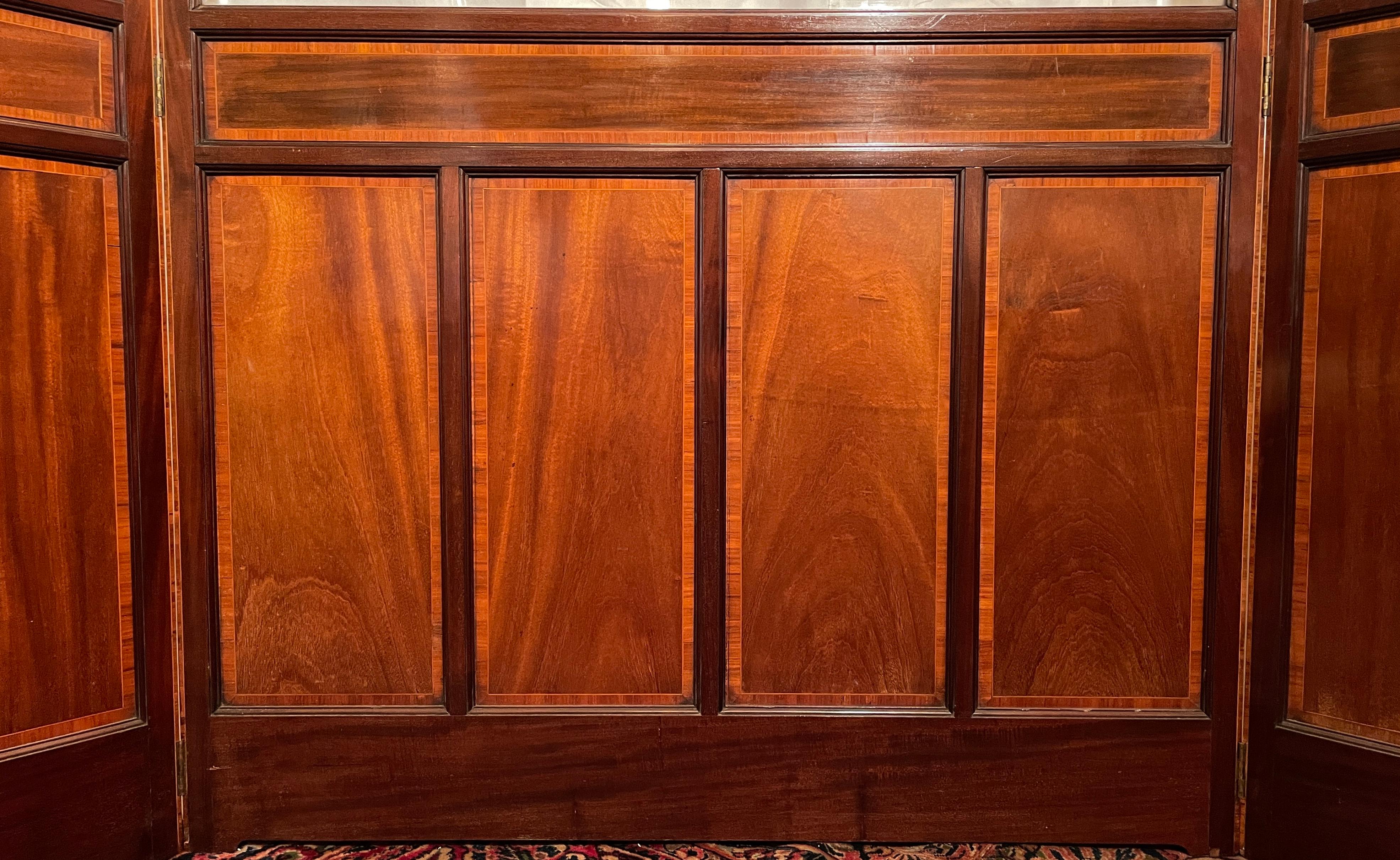 Antique English Inlaid Mahogany & Beveled Glass 3 Panel Floor Screen, Circa 1900 For Sale 1