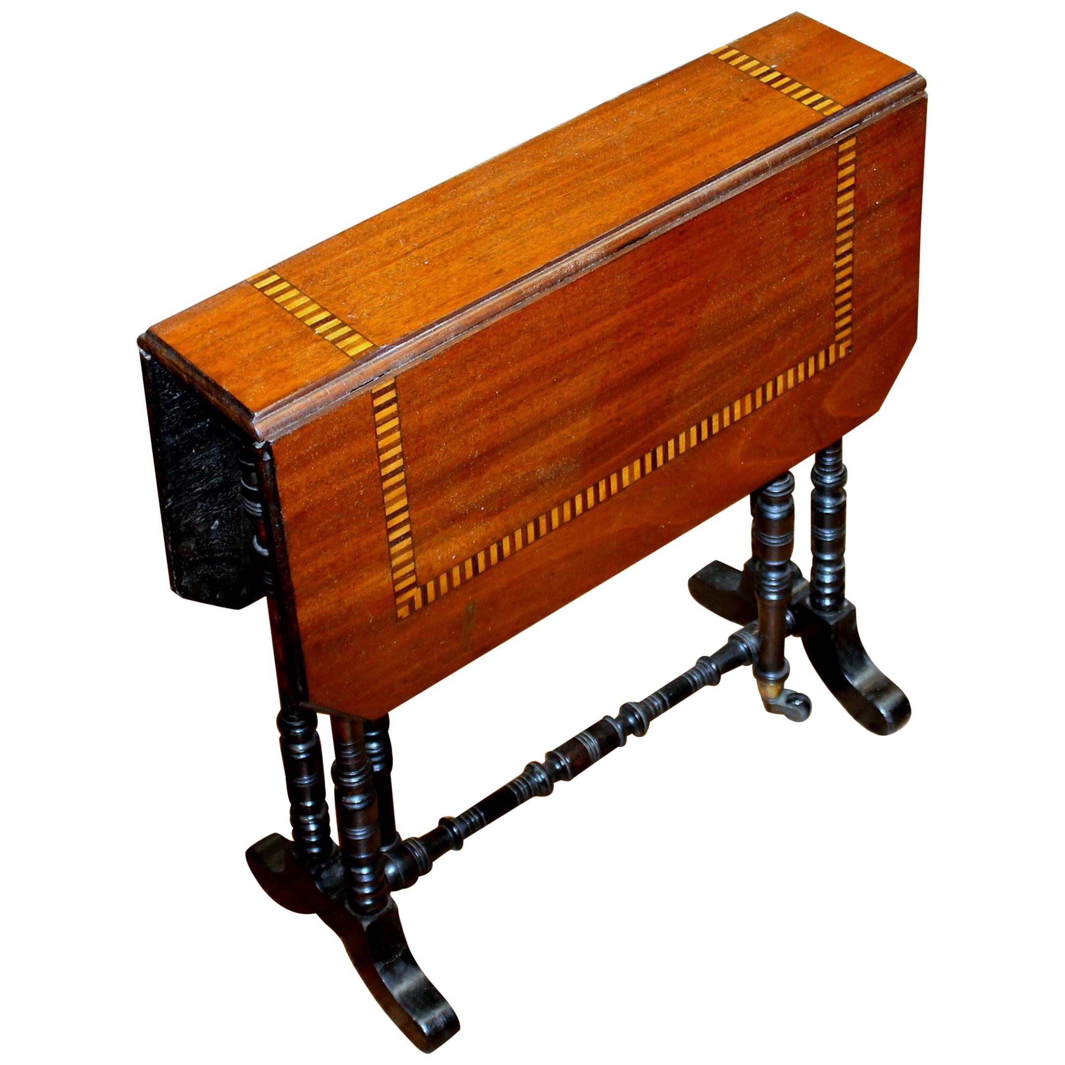 Antique English Inlaid Mahogany Drop Leaf Diminutive Sutherland Table