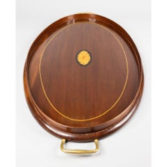 Antikes englisches Galerie-Serviertablett aus Mahagoni mit Intarsien