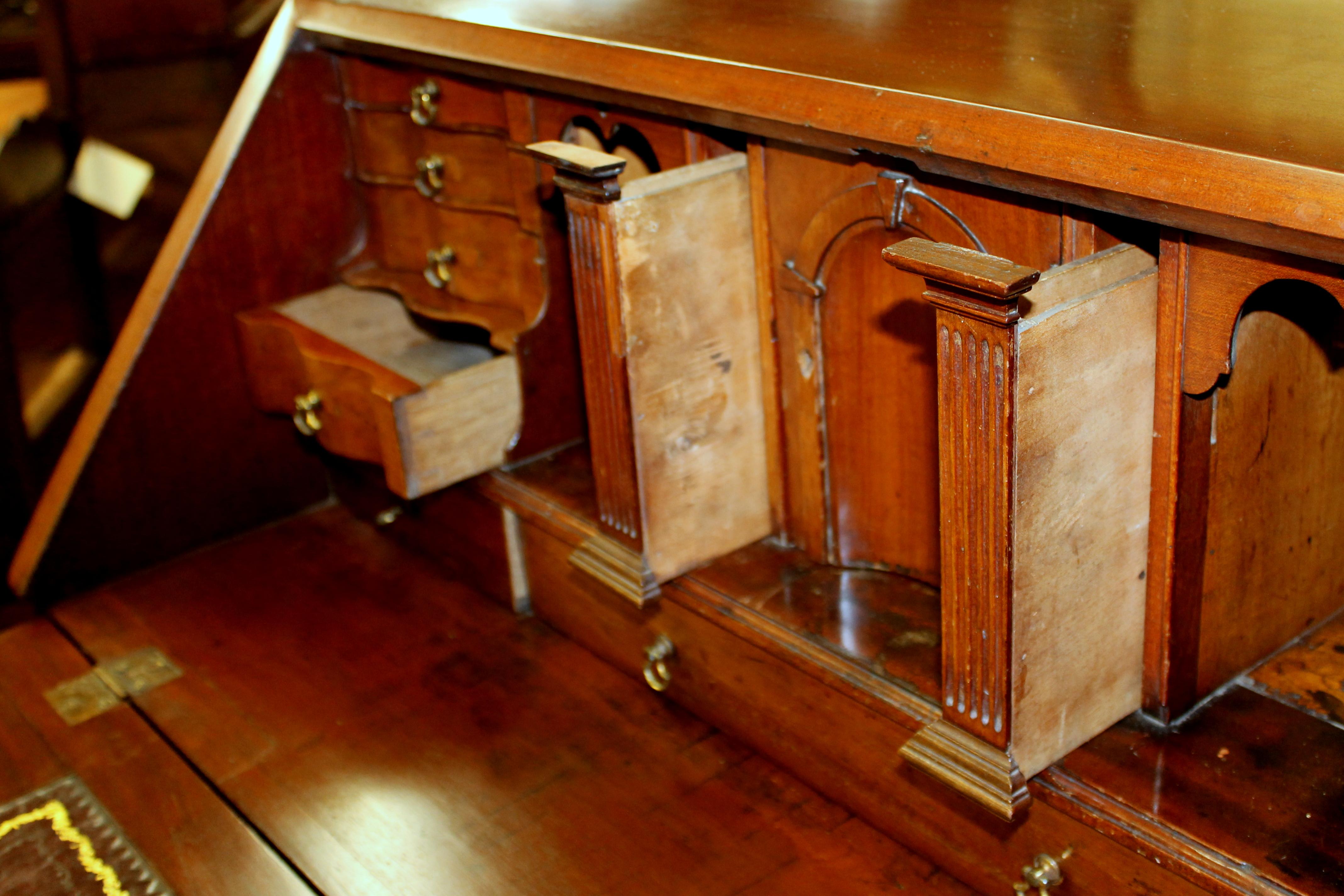 Antique English Inlaid Mahogany George III Slant-Front Bureau, Superb Interior 4