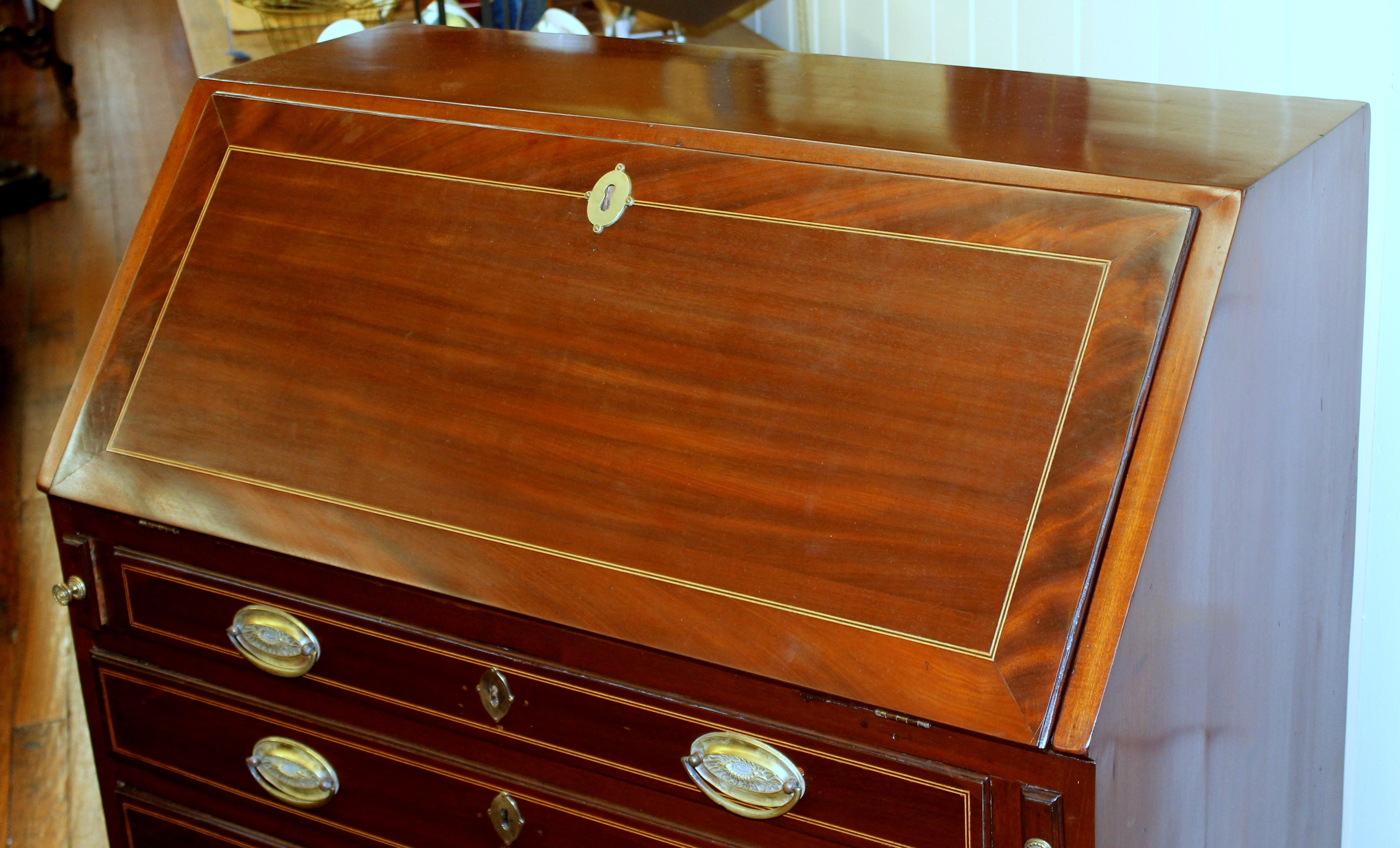 Antique English Inlaid Mahogany George III Slant-Front Bureau, Superb Interior 6