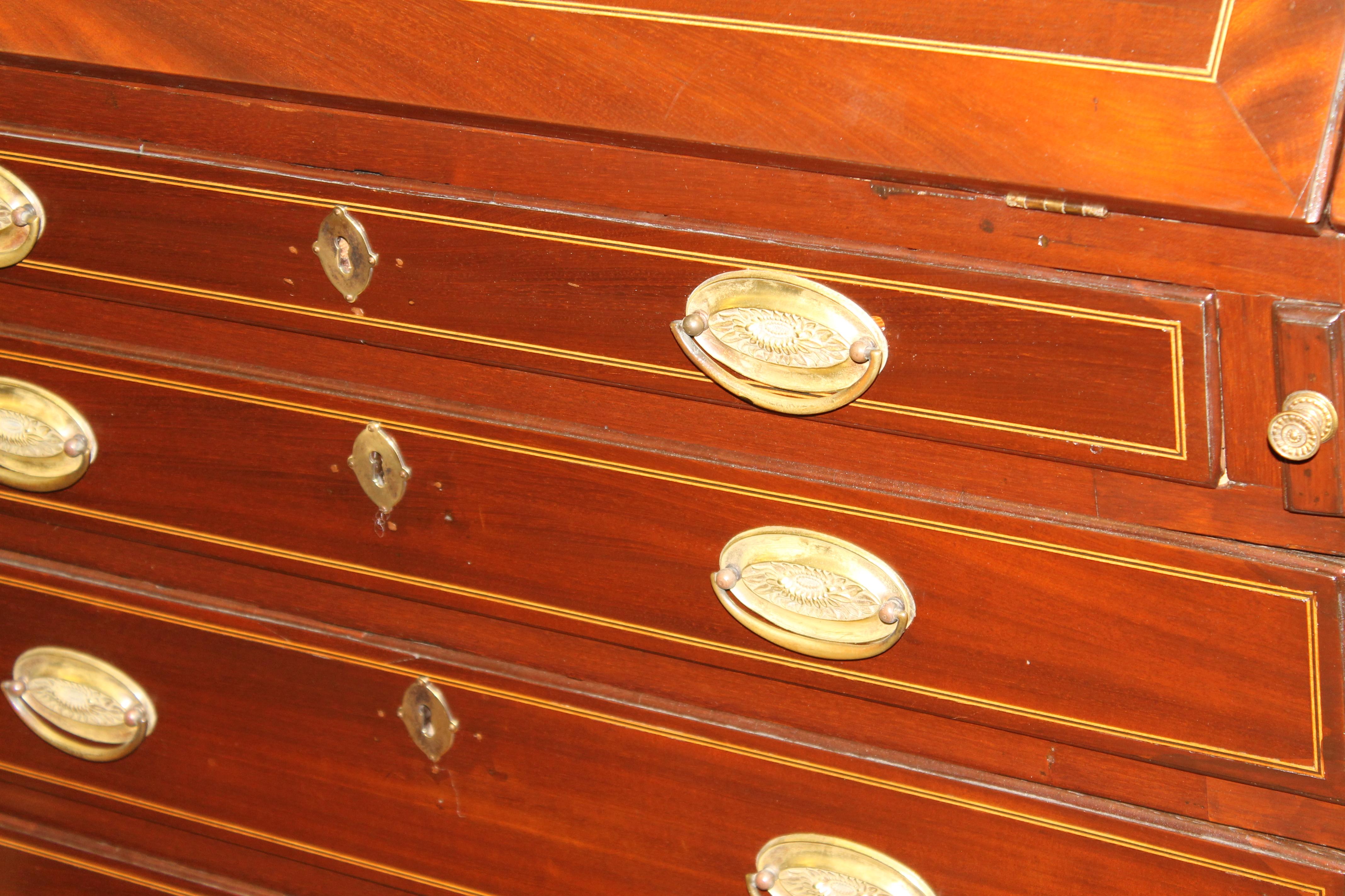 Antique English Inlaid Mahogany George III Slant-Front Bureau, Superb Interior 9