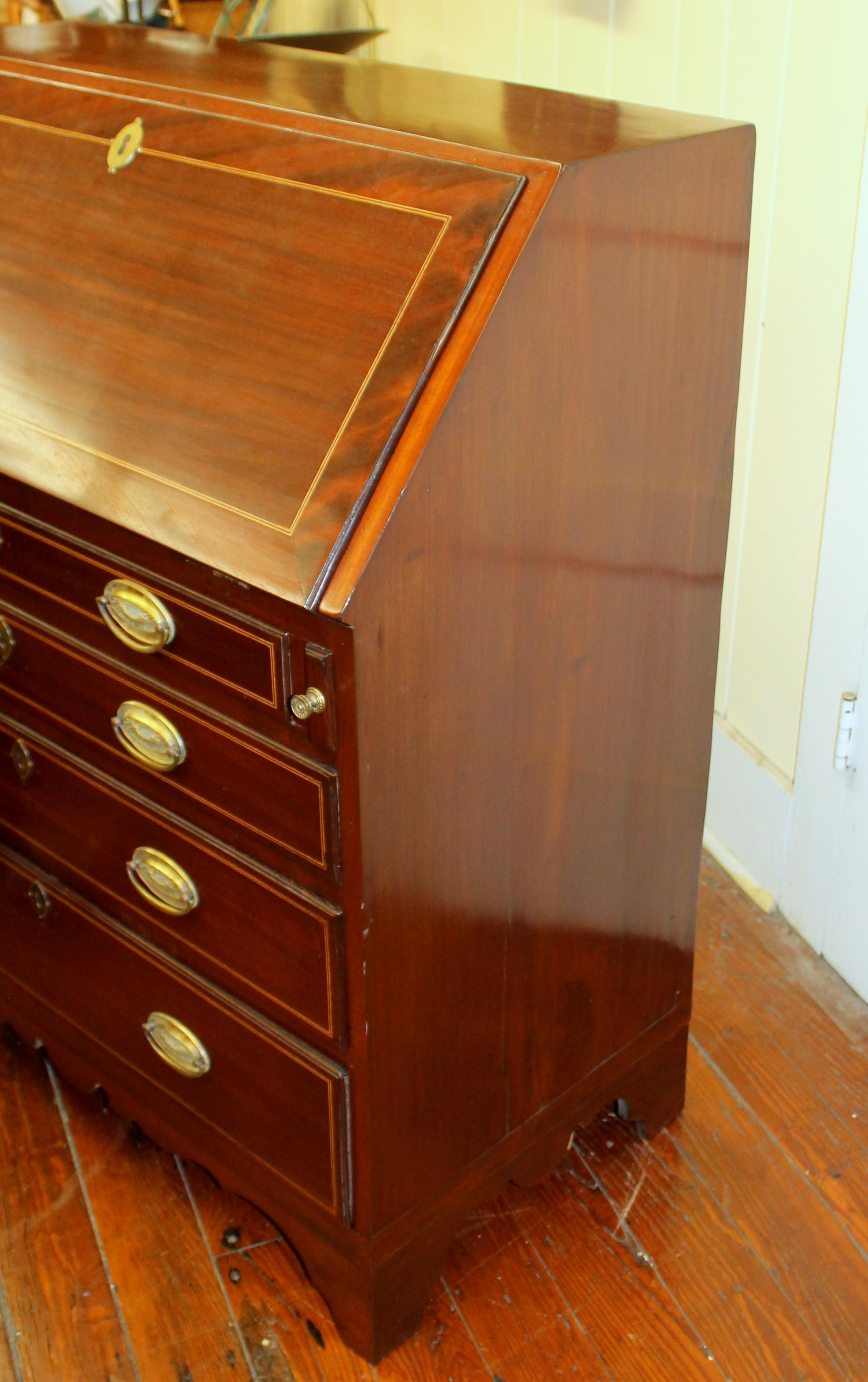 Antique English Inlaid Mahogany George III Slant-Front Bureau, Superb Interior 10
