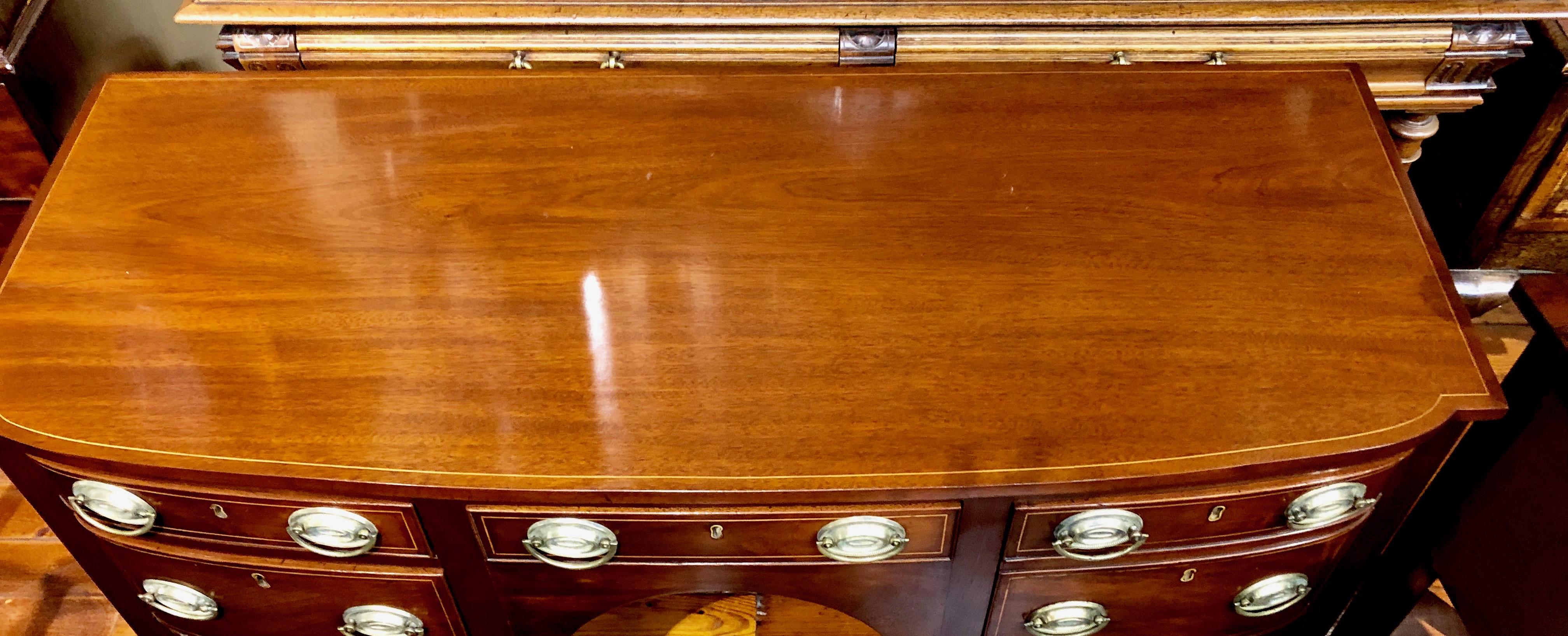 19th Century Antique English Inlaid Mahogany Hepplewhite Style George III Bow-Front Sideboard