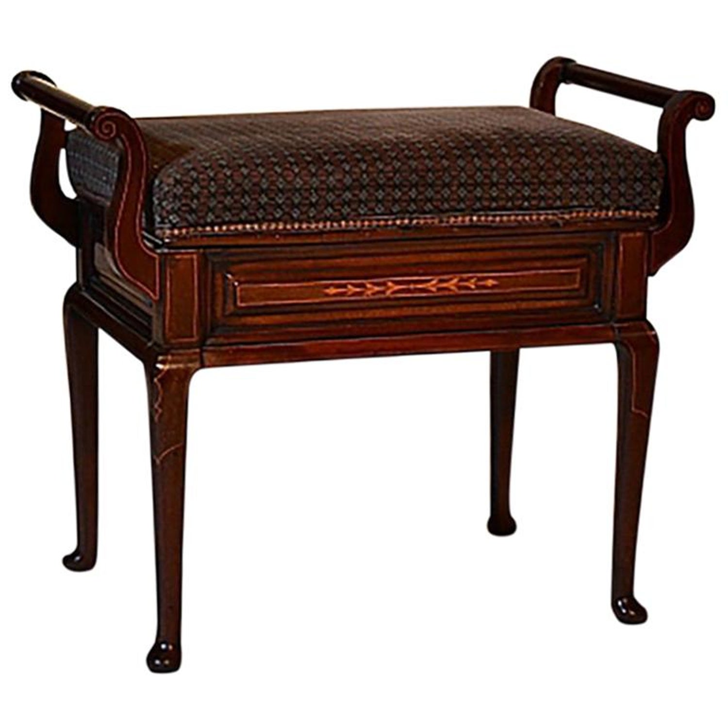 Antique English Inlaid Mahogany Piano Bench Circa 1880 1890 For
