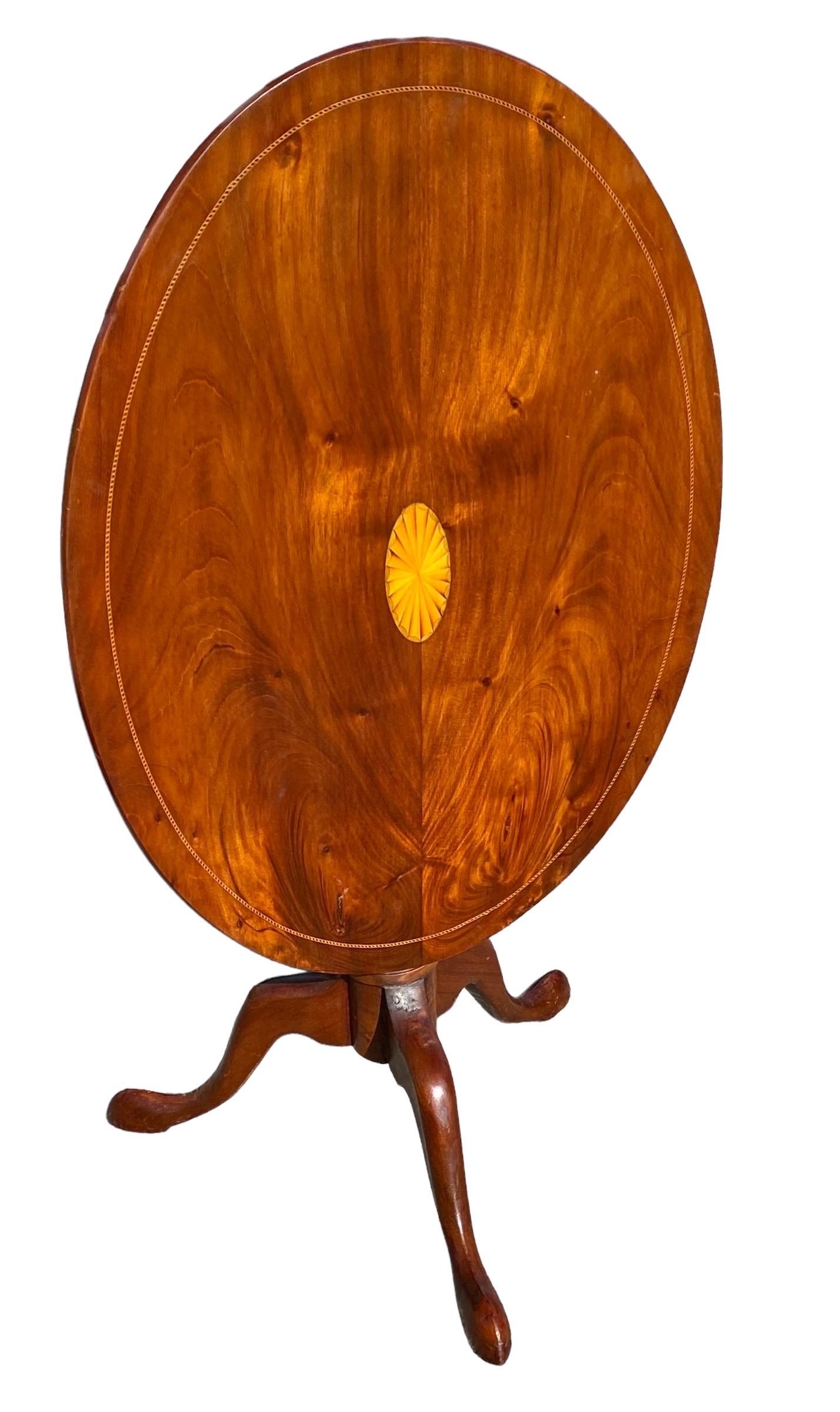 Edwardian Antique English Inlaid Mahogany Tilt Top Side Table For Sale