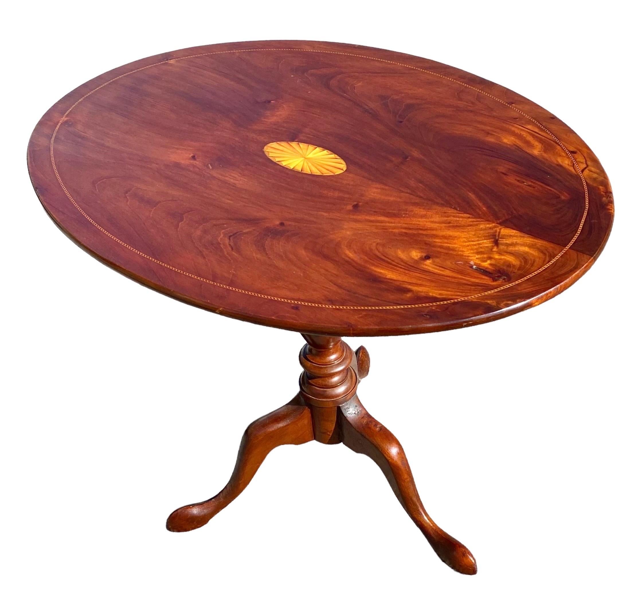 Hand-Carved Antique English Inlaid Mahogany Tilt Top Side Table For Sale