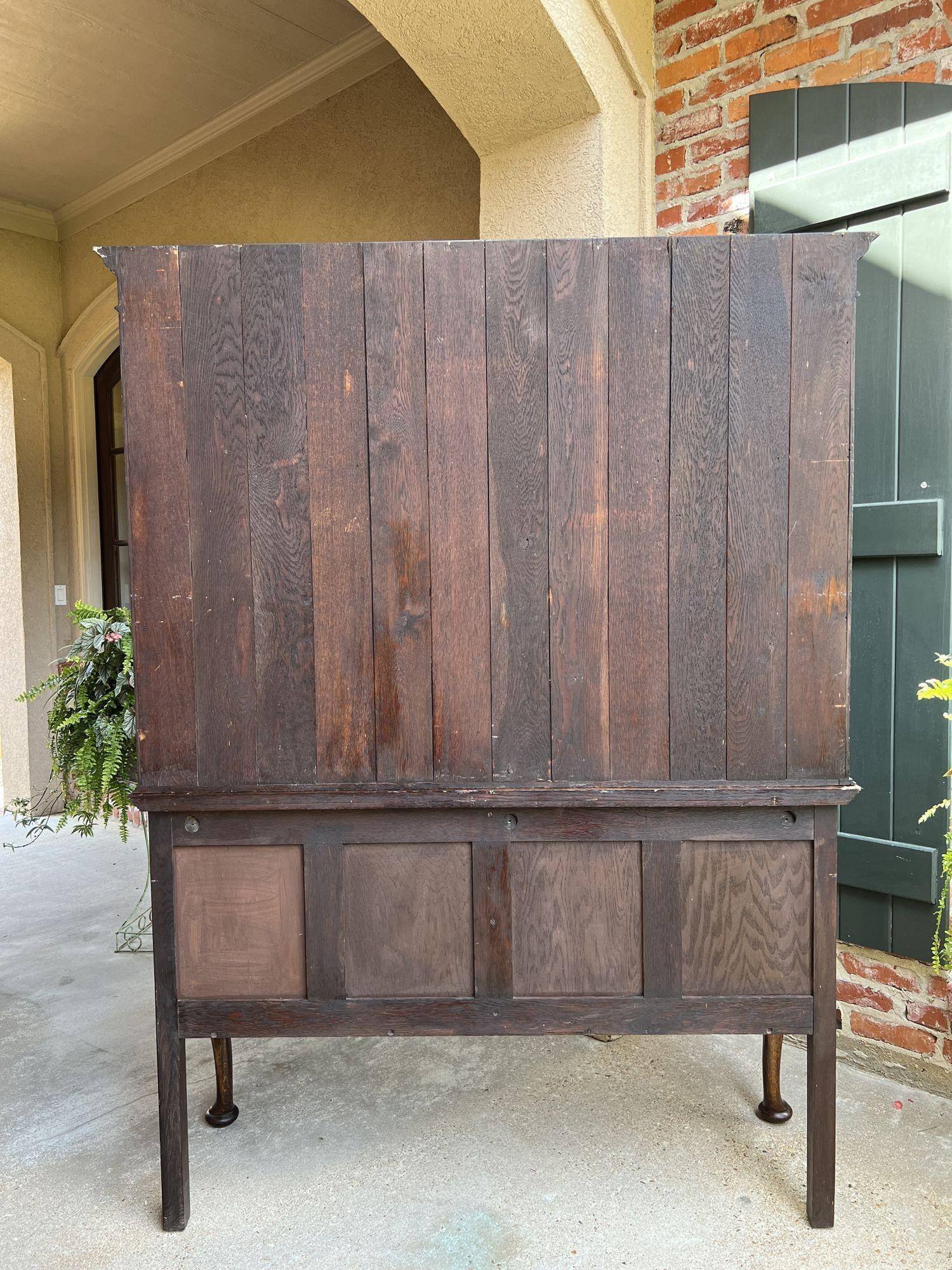 Antique English Inlaid Oak Welsh Dresser Sideboard Buffet Hutch Queen Anne 5