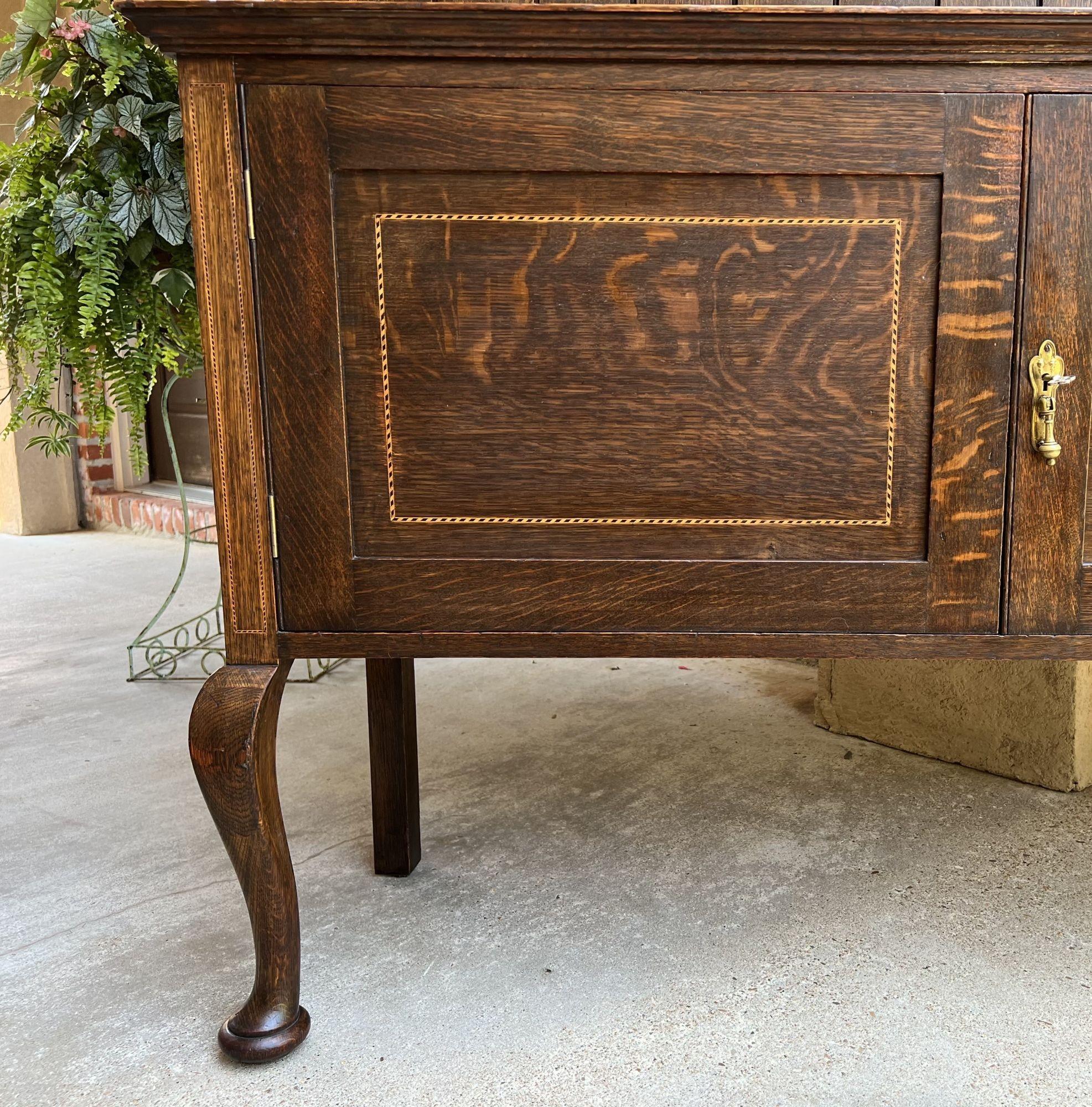 Antique English Inlaid Oak Welsh Dresser Sideboard Buffet Hutch Queen Anne 9