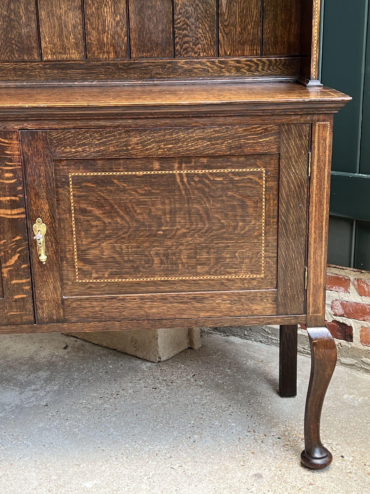 Antique English Inlaid Oak Welsh Dresser Sideboard Buffet Hutch Queen Anne 10