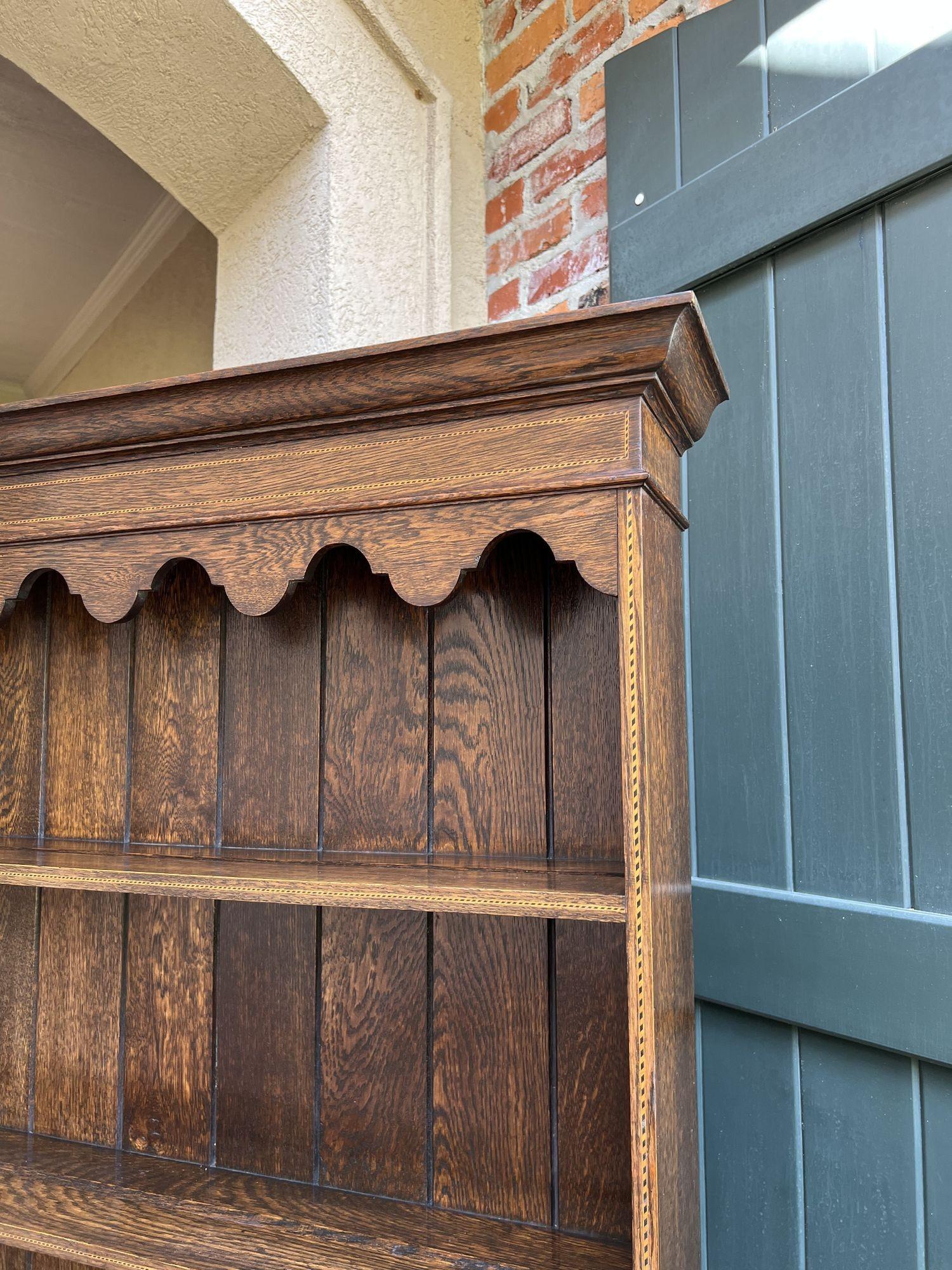 Inlay Antique English Inlaid Oak Welsh Dresser Sideboard Buffet Hutch Queen Anne