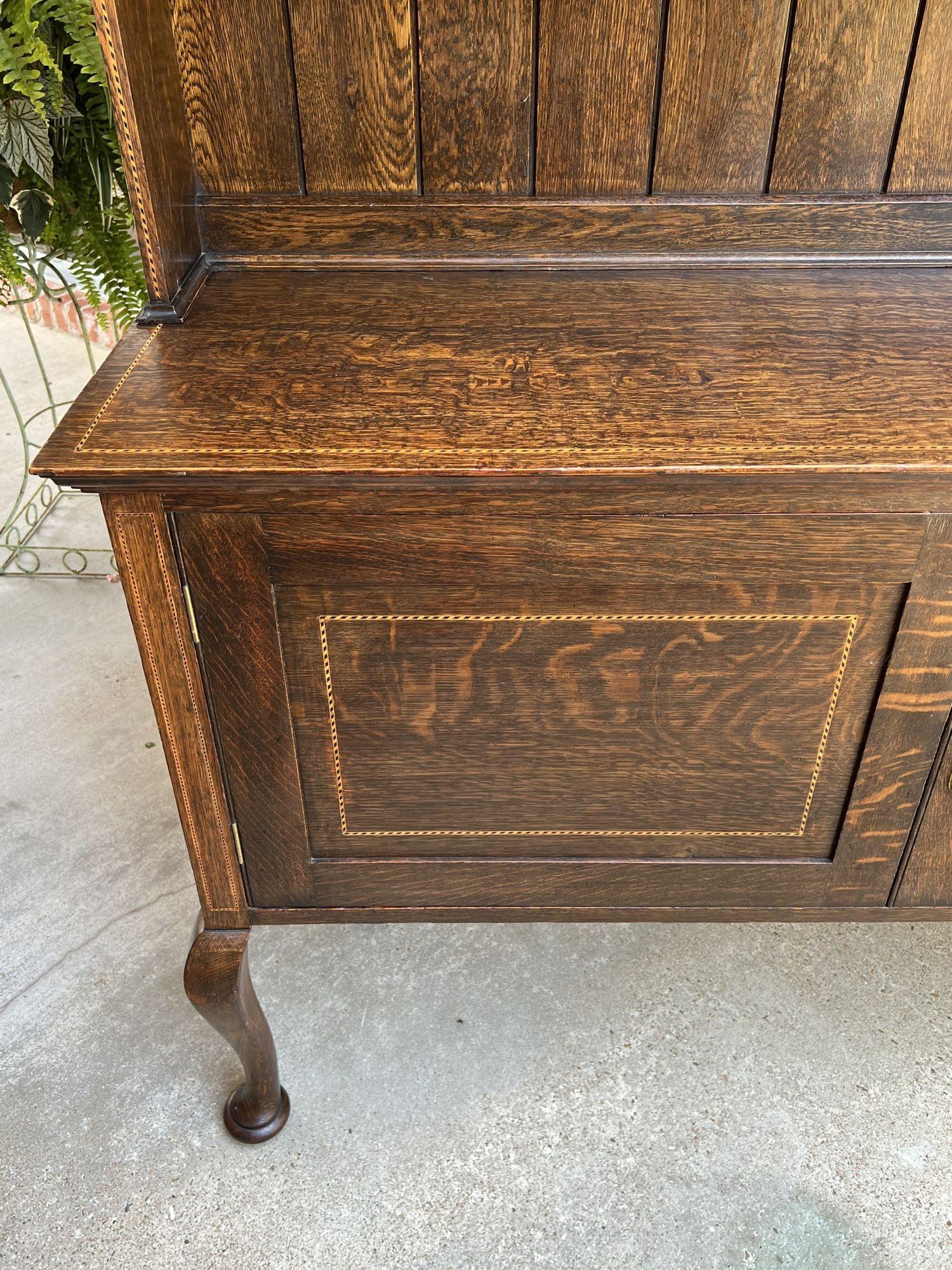 Antique English Inlaid Oak Welsh Dresser Sideboard Buffet Hutch Queen Anne 1