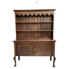 Antique English Inlaid Oak Welsh Dresser Sideboard Buffet Hutch Queen Anne
