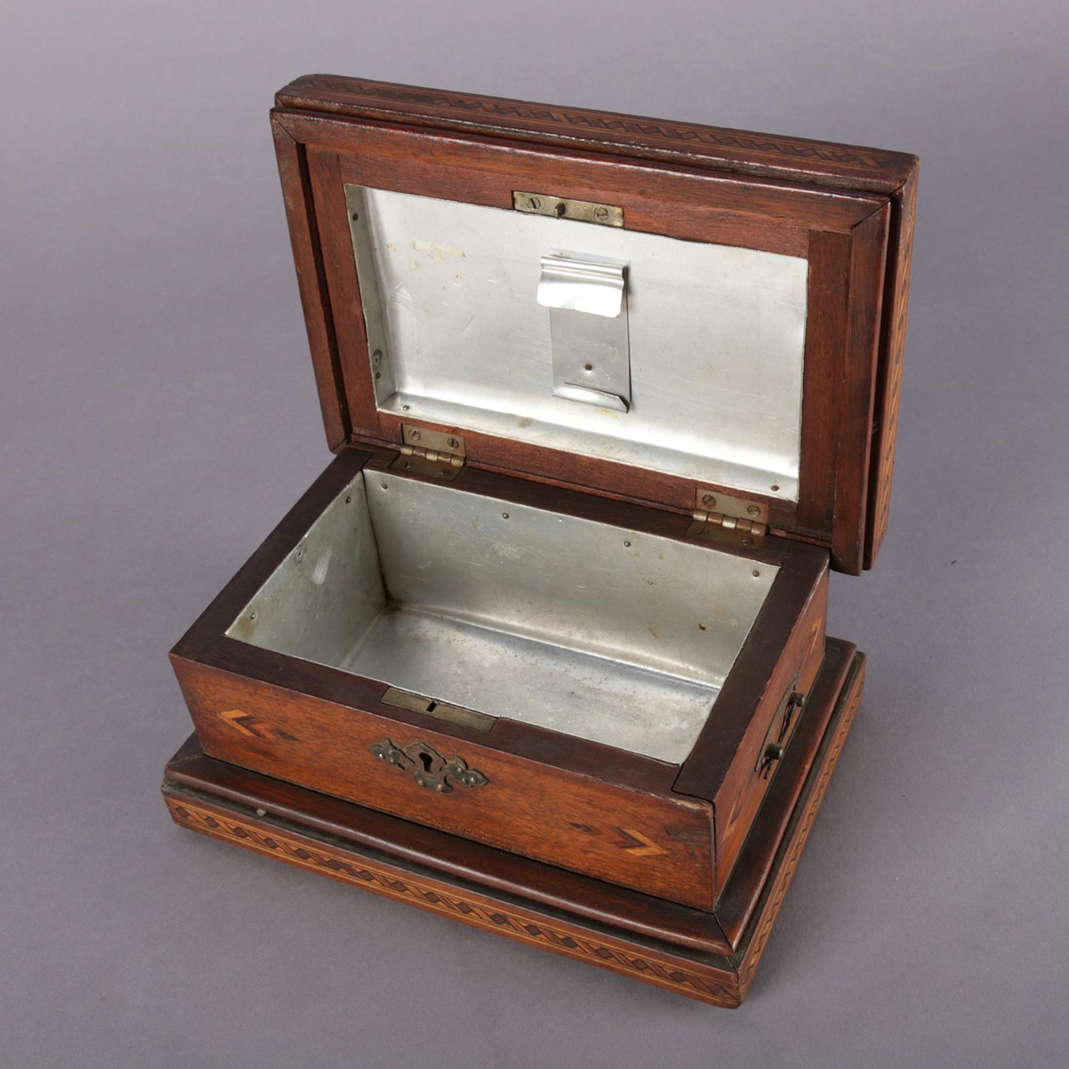 Antique English Inlaid Parquetry Petite Humidor Cigar Box, 19th Century 8