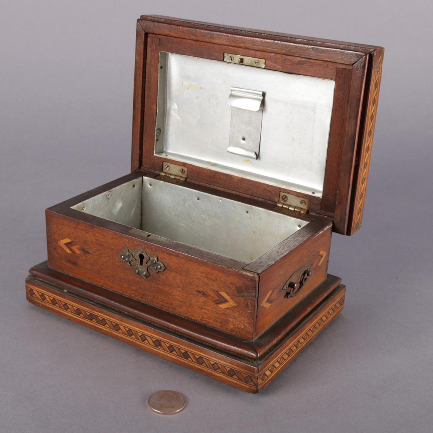 Antique English Inlaid Parquetry Petite Humidor Cigar Box, 19th Century 9