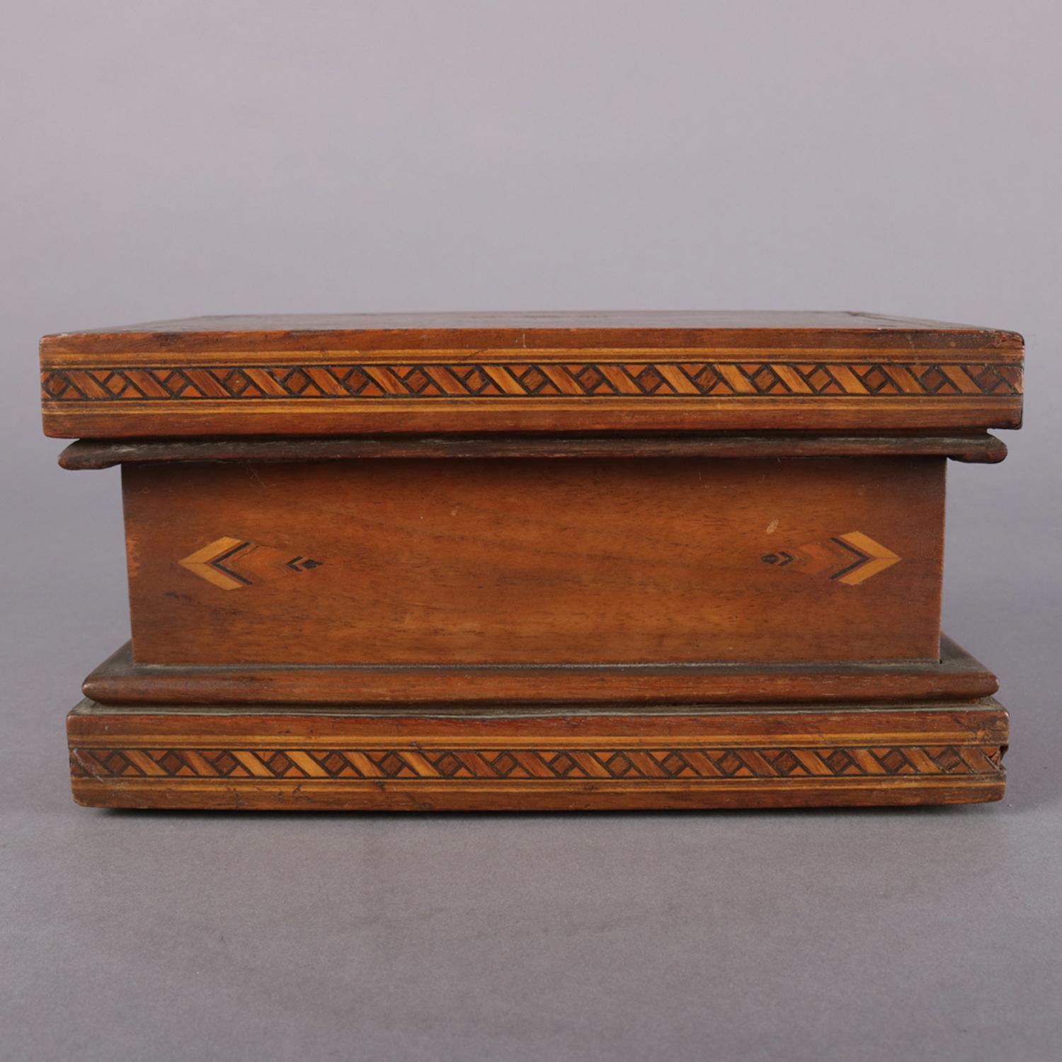 Antique English Inlaid Parquetry Petite Humidor Cigar Box, 19th Century 1