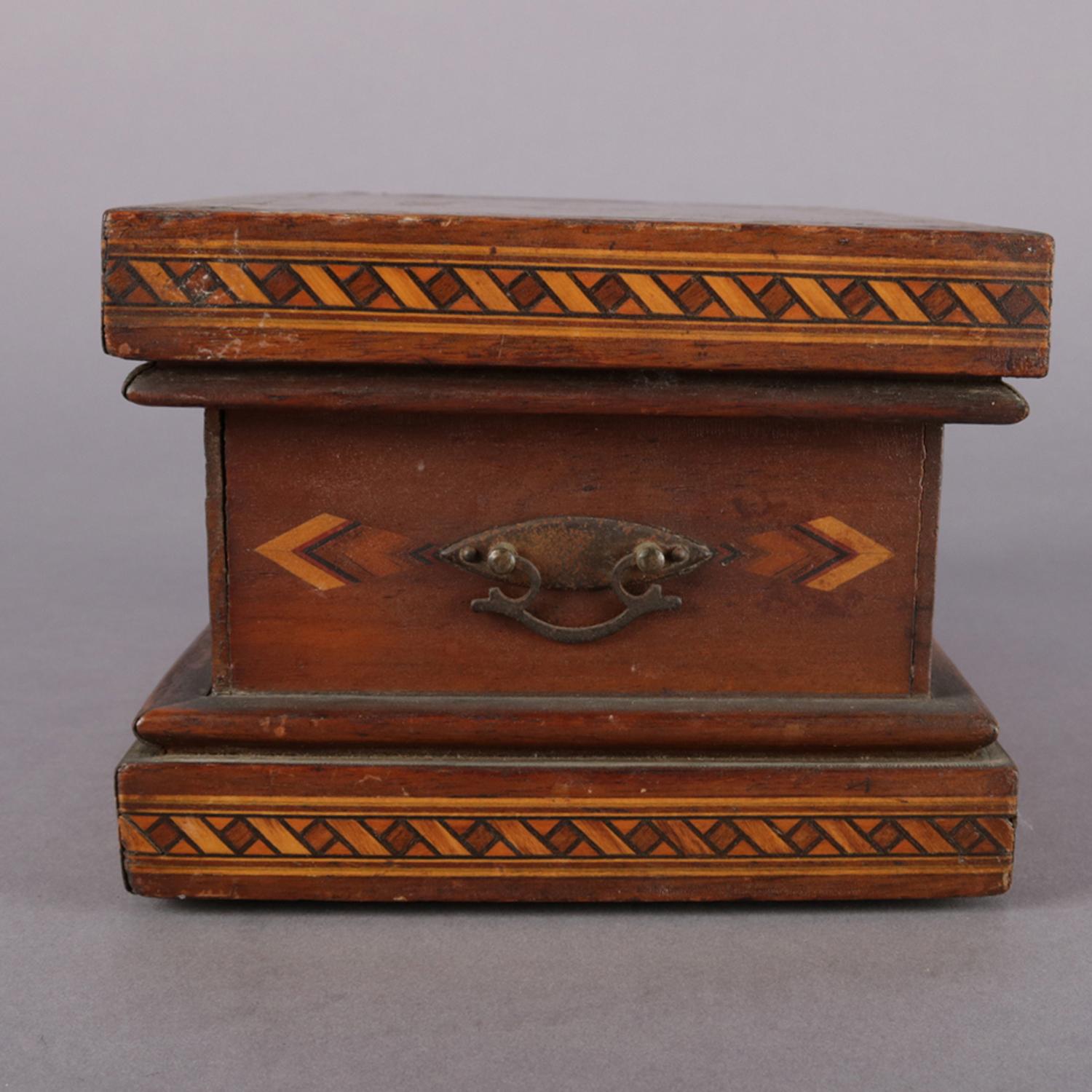 Antique English Inlaid Parquetry Petite Humidor Cigar Box, 19th Century 2