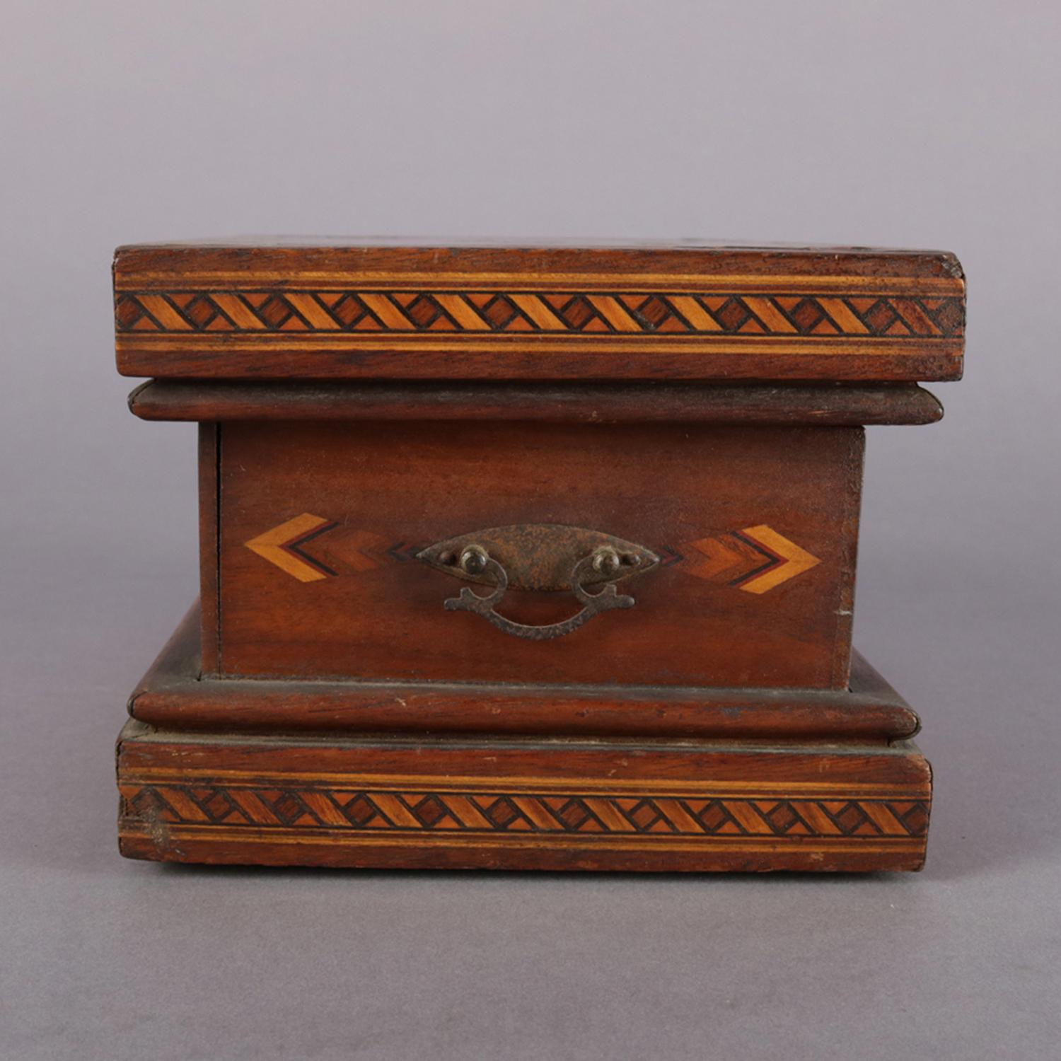 Antique English Inlaid Parquetry Petite Humidor Cigar Box, 19th Century 3