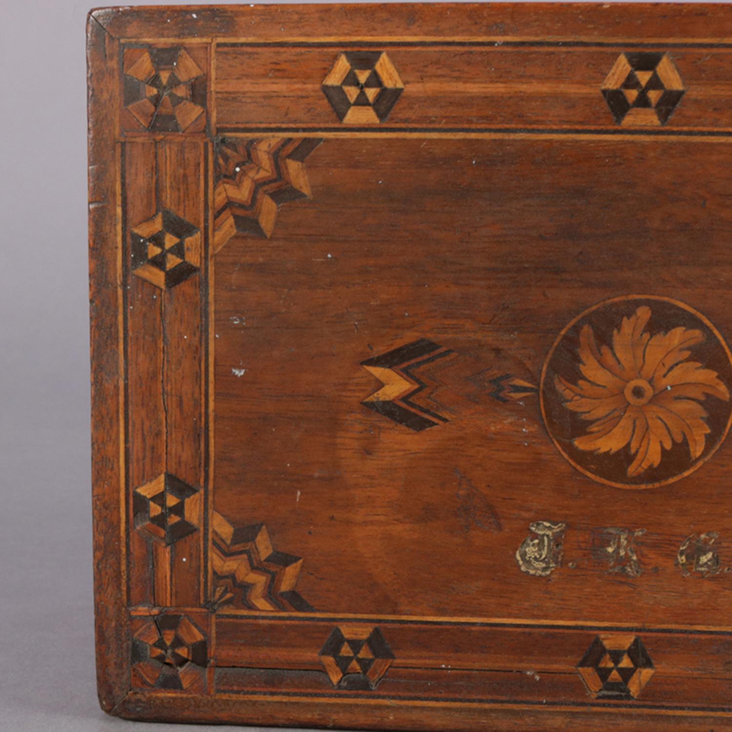 Antique English Inlaid Parquetry Petite Humidor Cigar Box, 19th Century 5