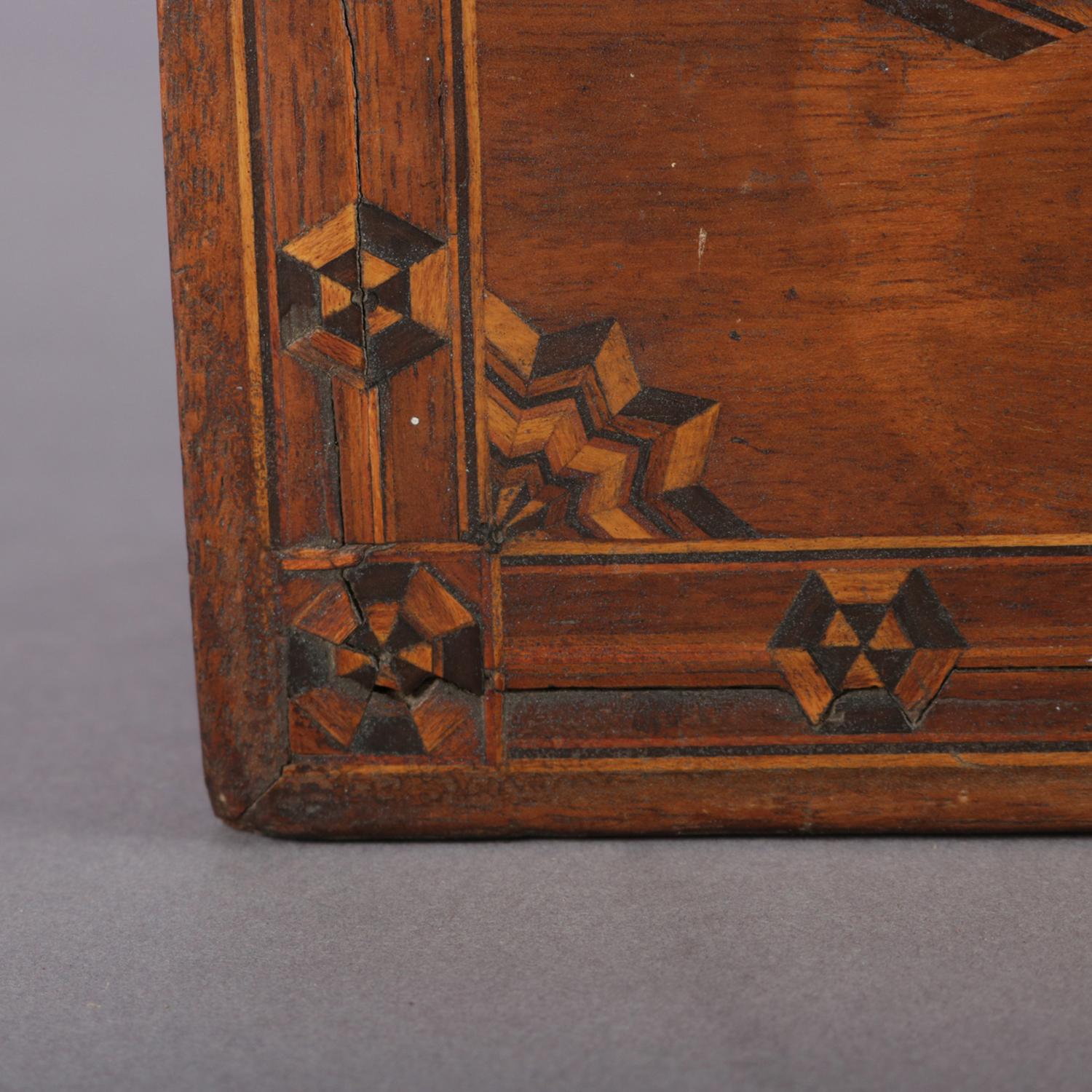 Antique English Inlaid Parquetry Petite Humidor Cigar Box, 19th Century 6