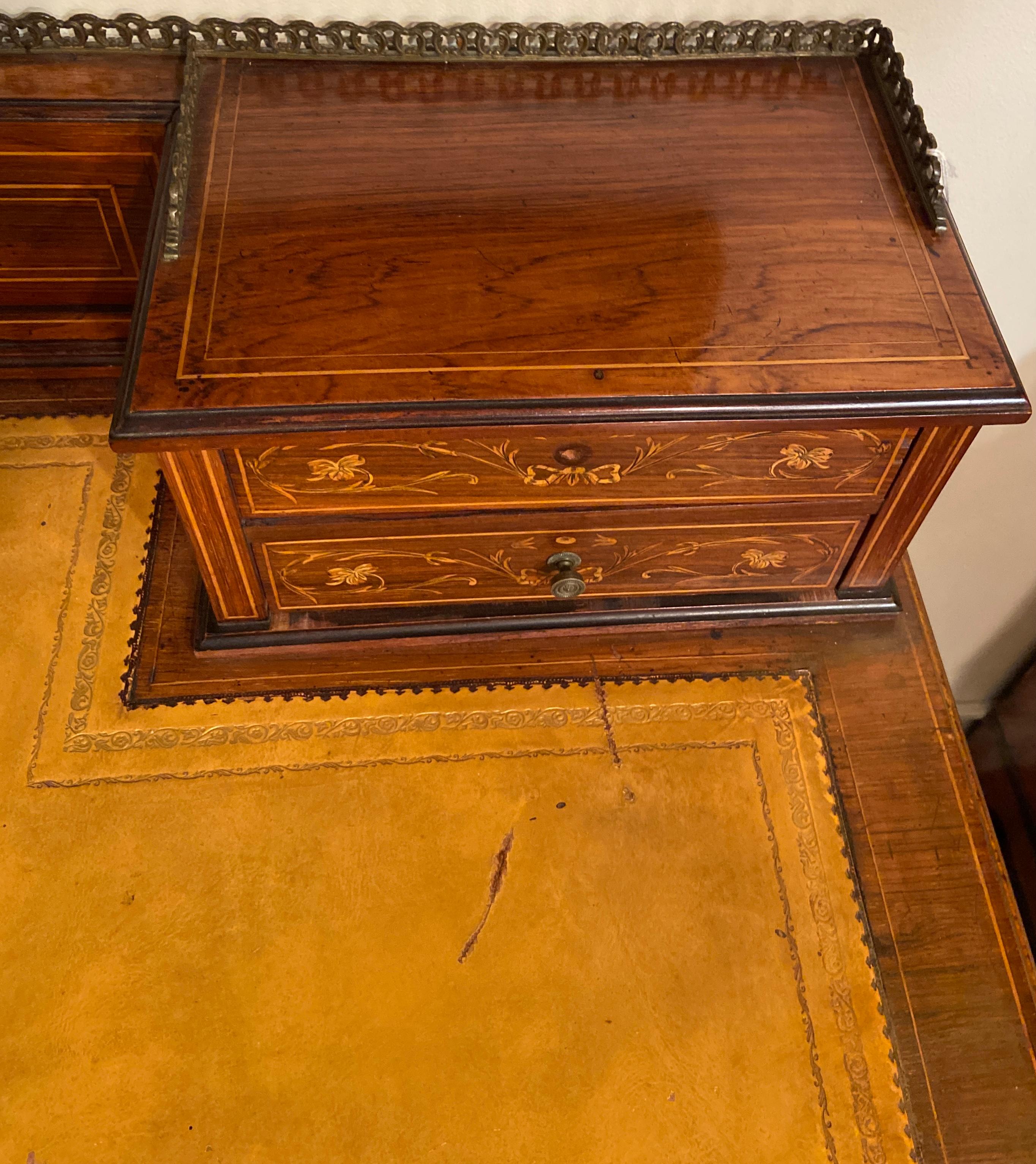 Antique English Inlaid Rosewood Writing Desk, Circa 1890 For Sale 4