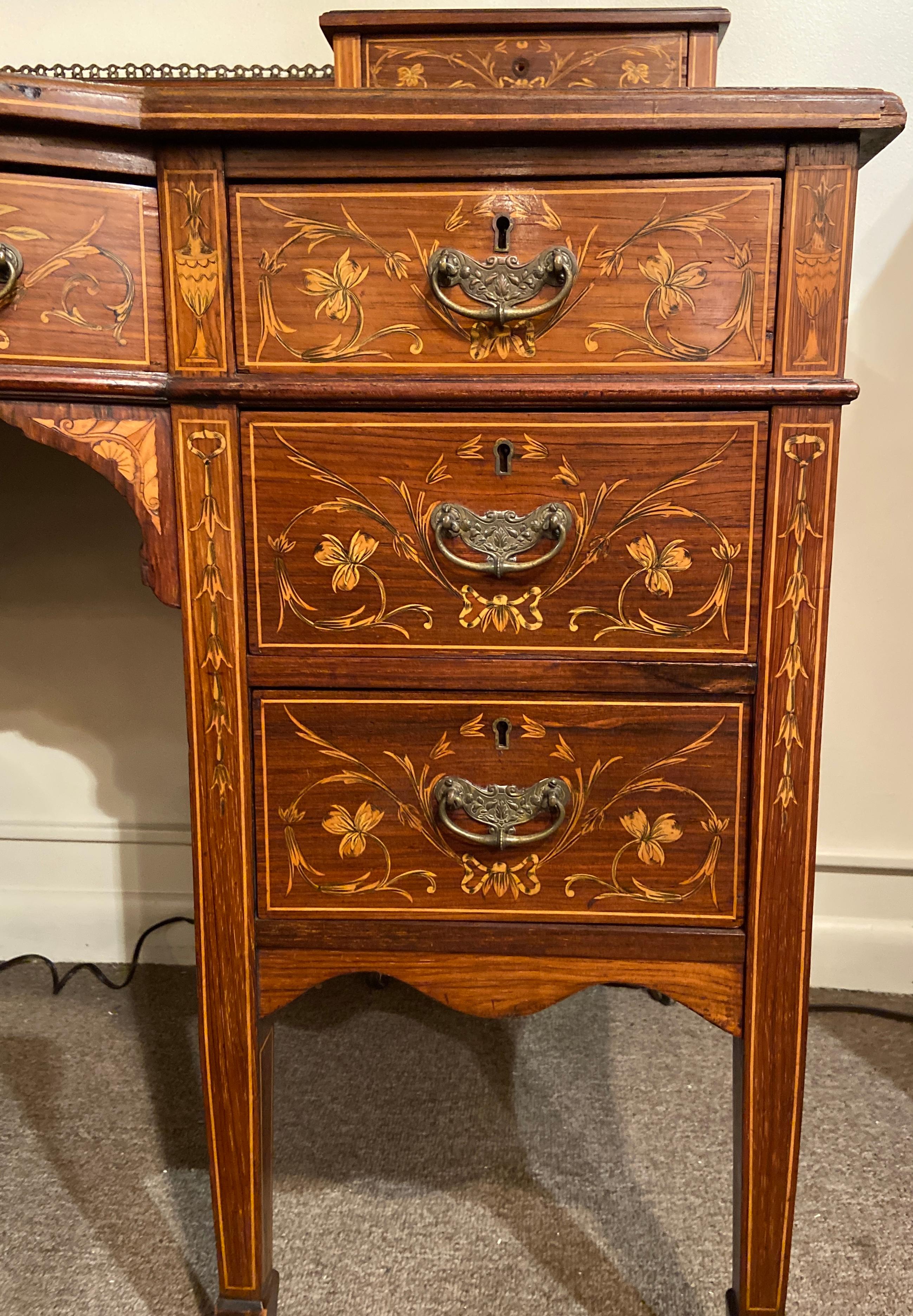 Antique English Inlaid Rosewood Writing Desk, Circa 1890 For Sale 6