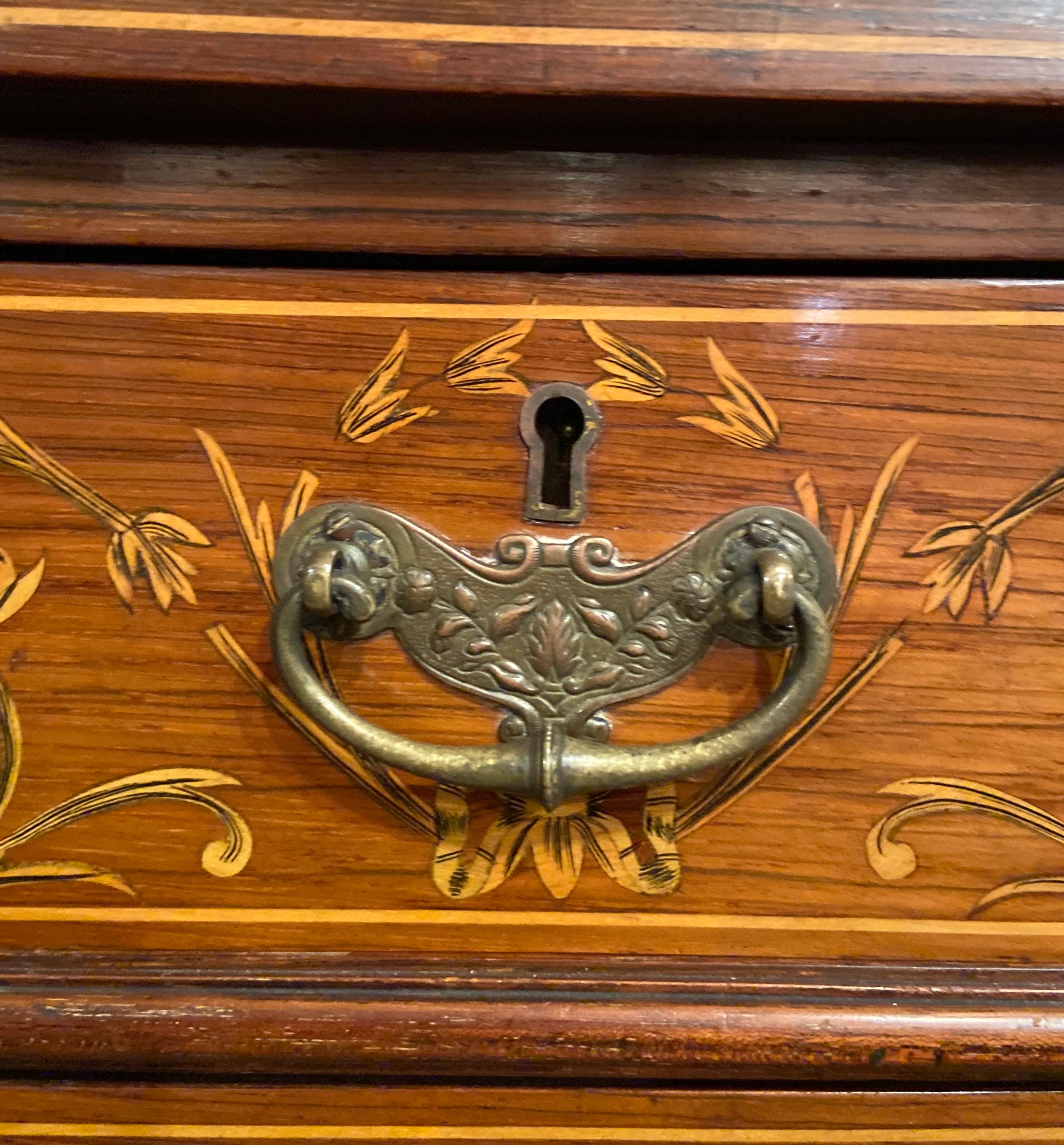 Bureau anglais ancien en bois de rose incrusté, vers 1890 en vente 6