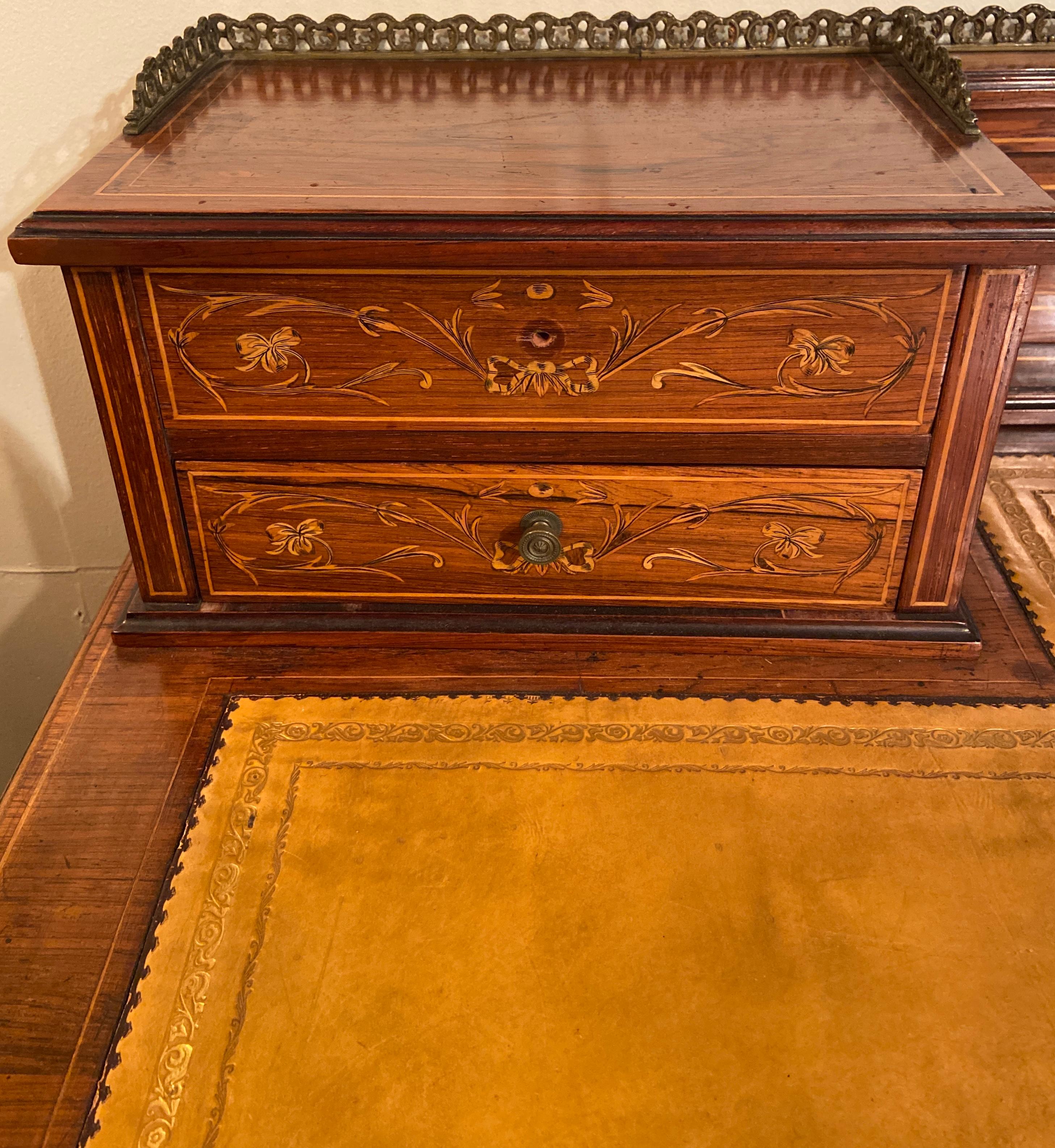 Antique English Inlaid Rosewood Writing Desk, Circa 1890 For Sale 1