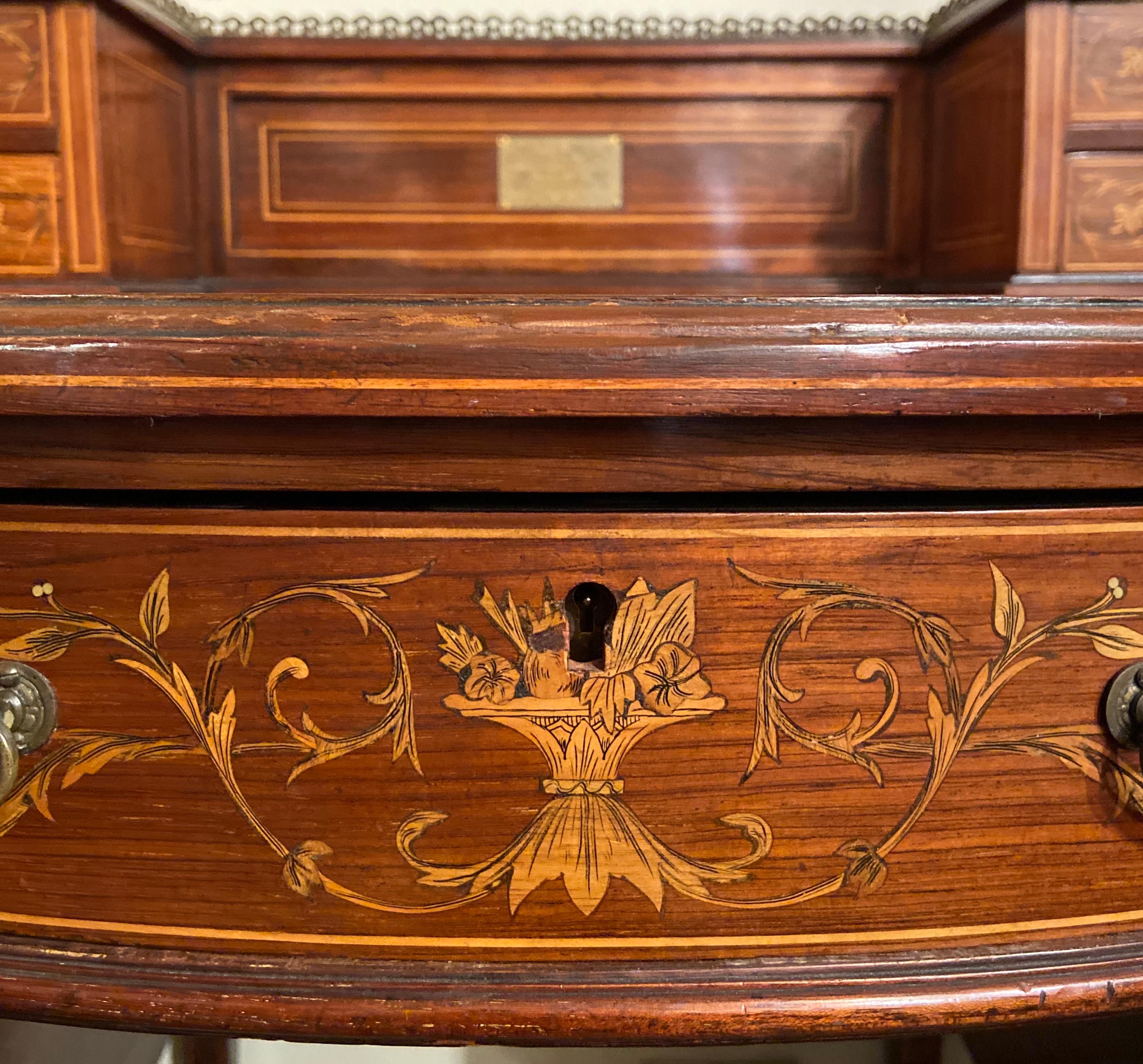 Antique English Inlaid Rosewood Writing Desk, Circa 1890 For Sale 2