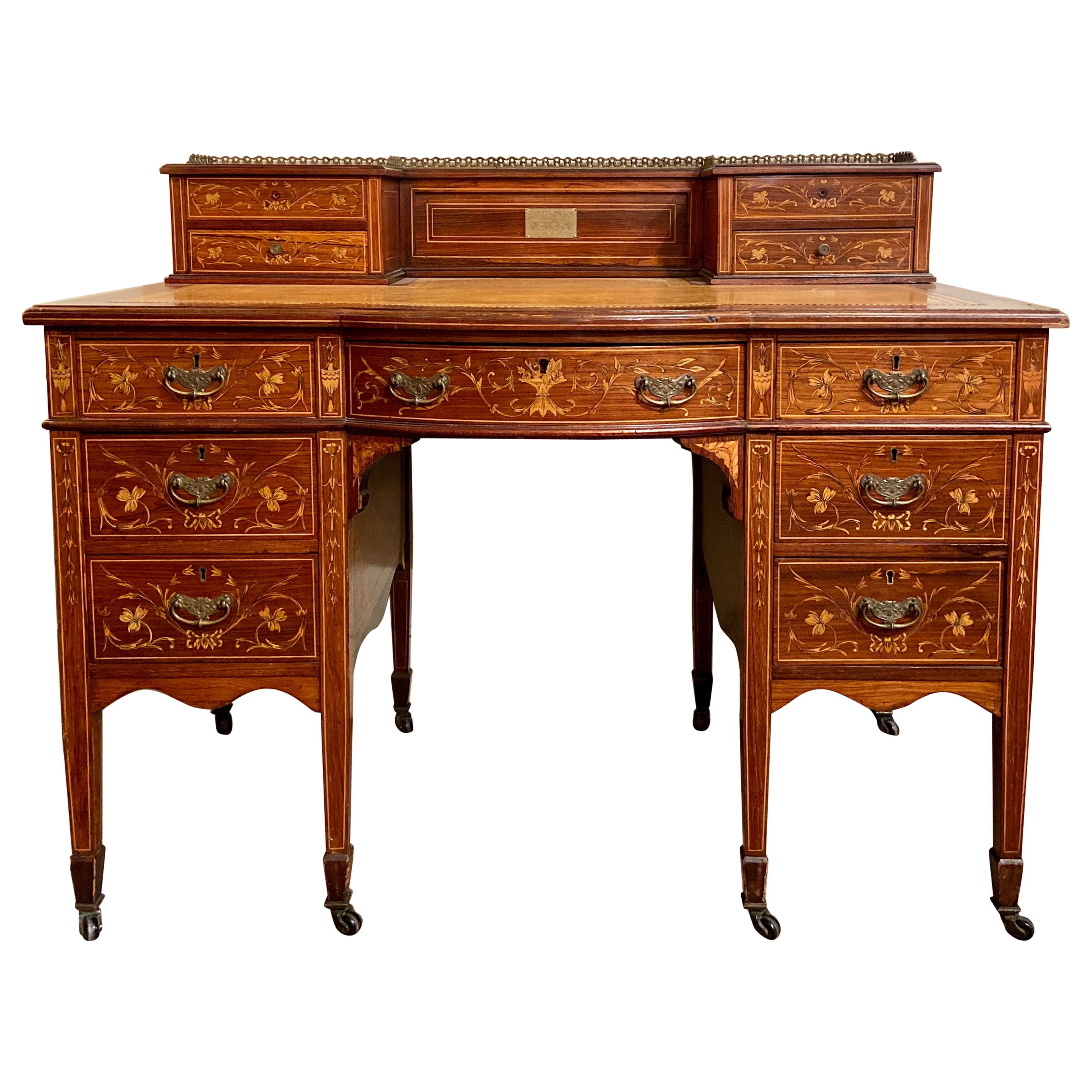 Antique English Inlaid Rosewood Writing Desk, Circa 1890