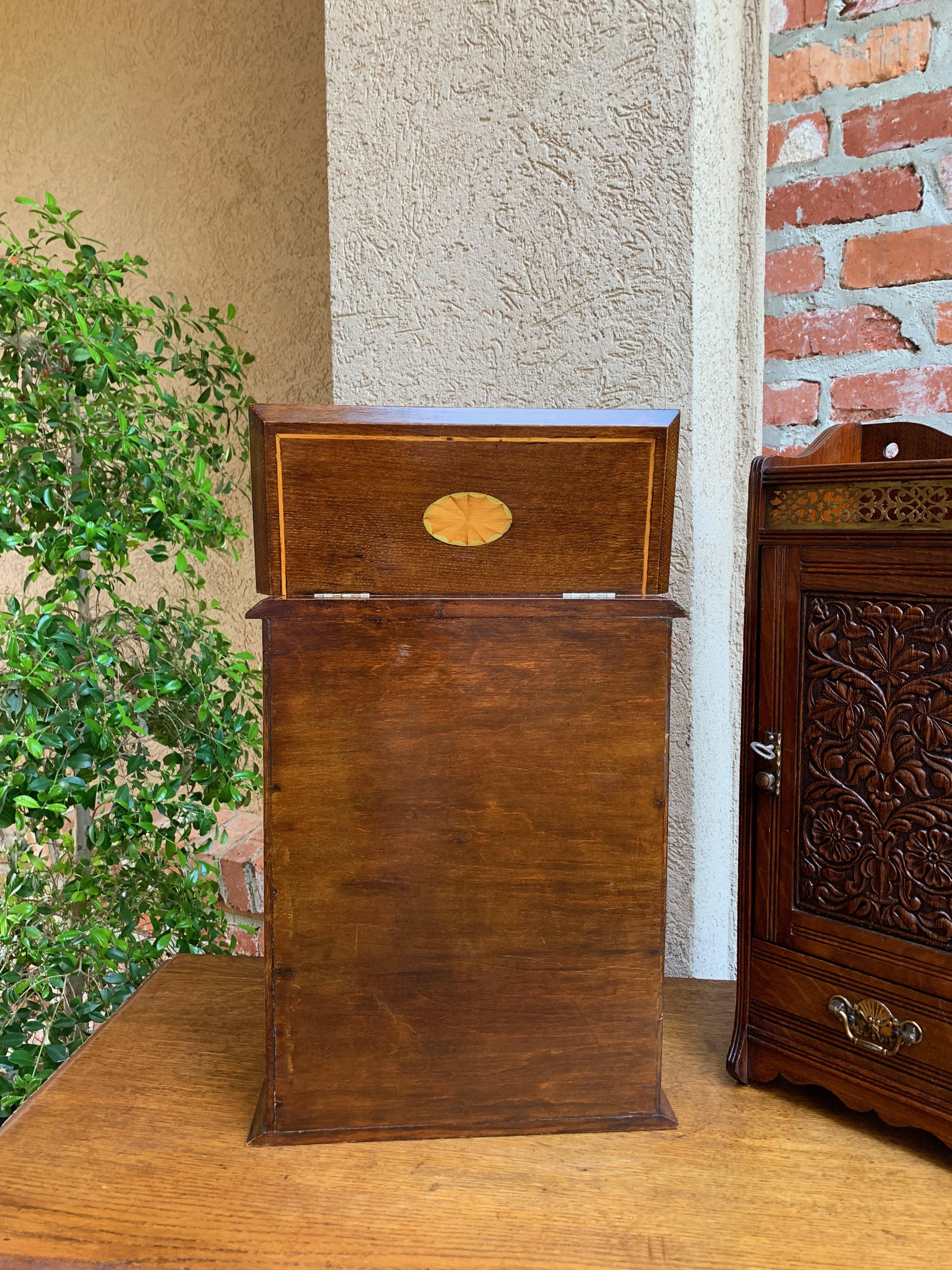 Antique English Inlaid Tiger Oak Pipe Smoke Cabinet Game Box Humidor, circa 1900 1