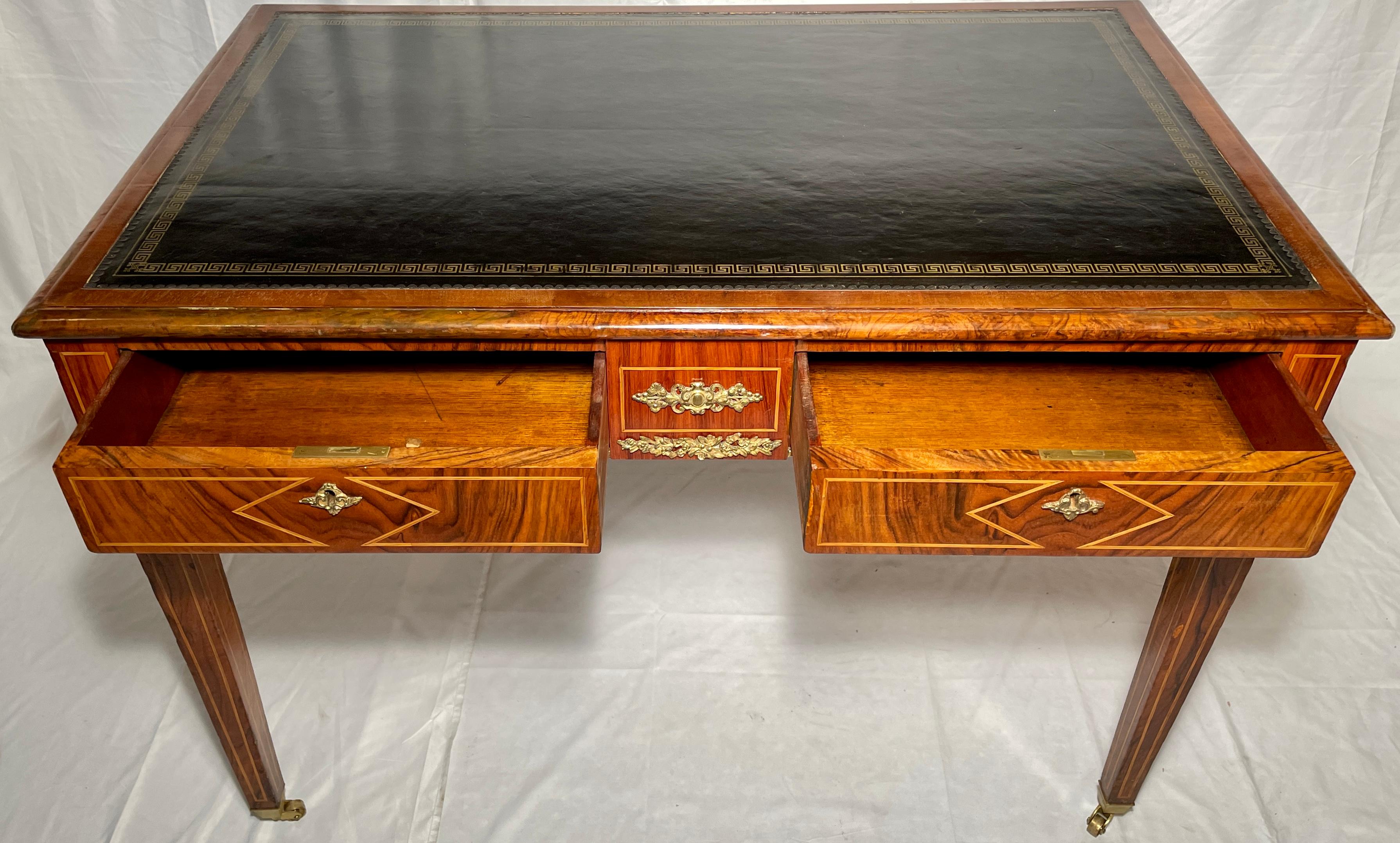 Antique English Inlaid Walnut and Gold Bronze Mounted Writing Desk, Circa 1880 In Good Condition For Sale In New Orleans, LA