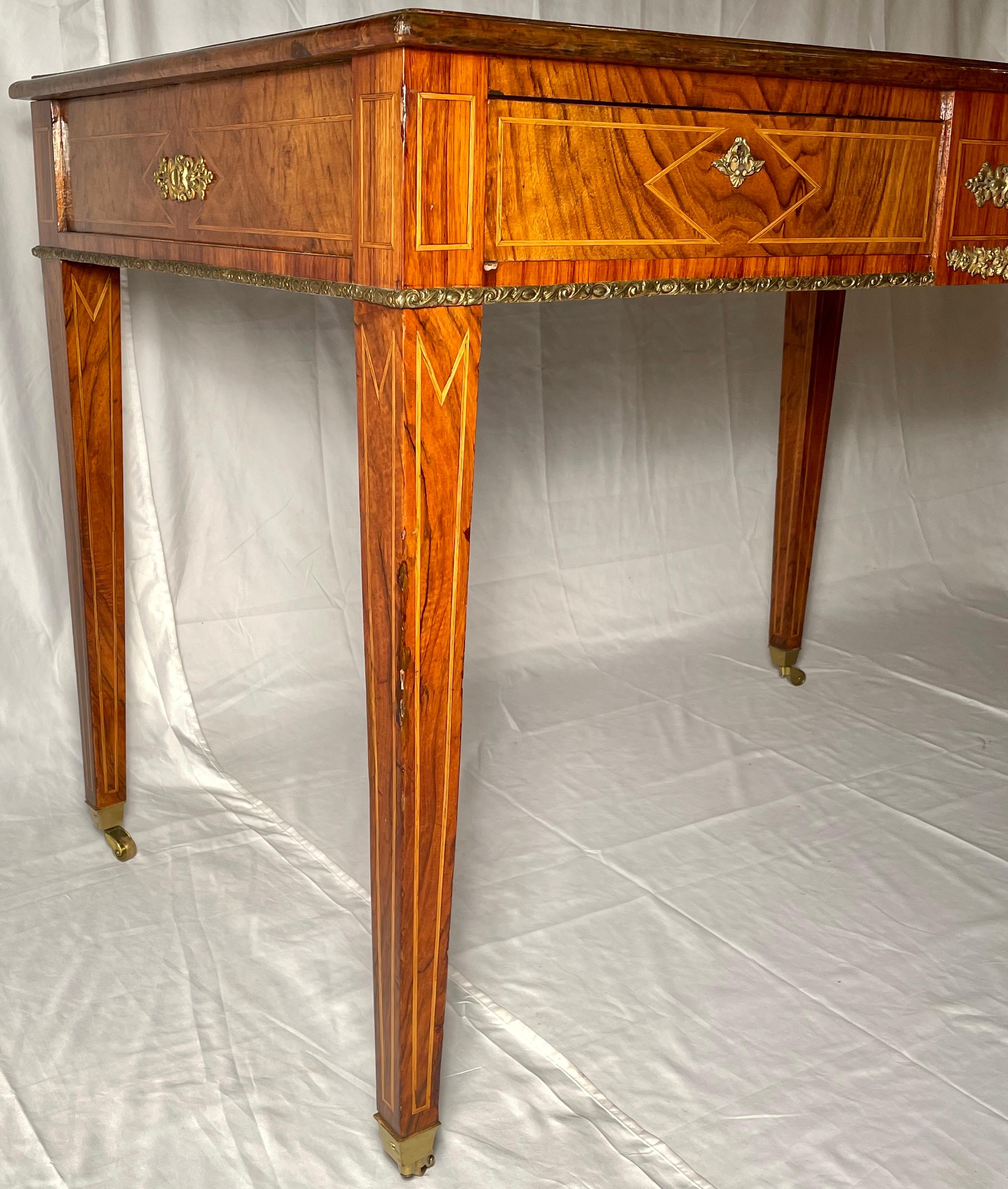 Antique English Inlaid Walnut and Gold Bronze Mounted Writing Desk, Circa 1880 For Sale 1