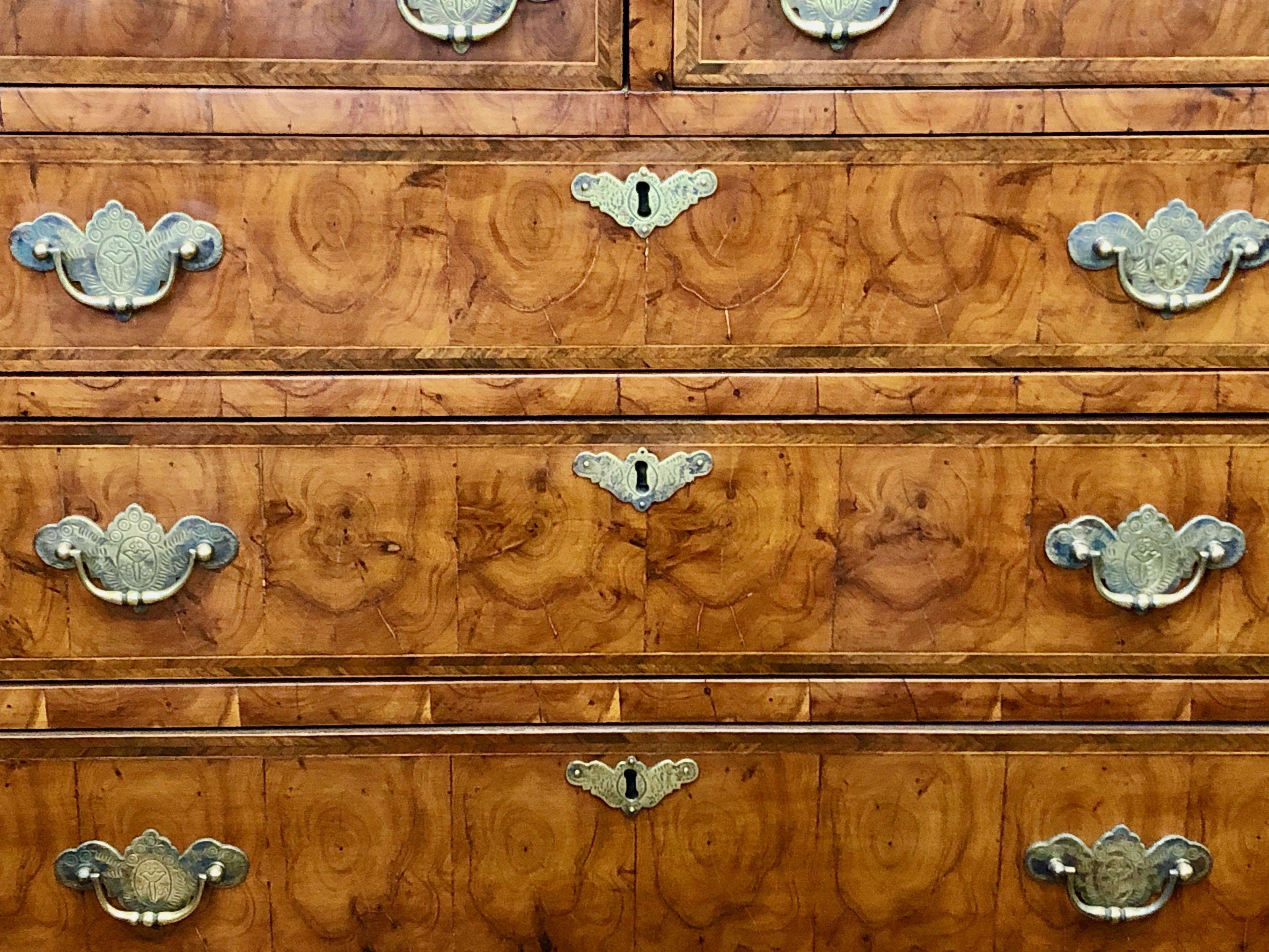 Fabulous quality antique English inlaid yew-wood oyster veneer Chippendale Revival chest of drawers

Please note exceptional yew-wood 