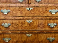 Antique English Inlaid Yewwood Oyster Veneer Chippendale Style Chest of Drawers