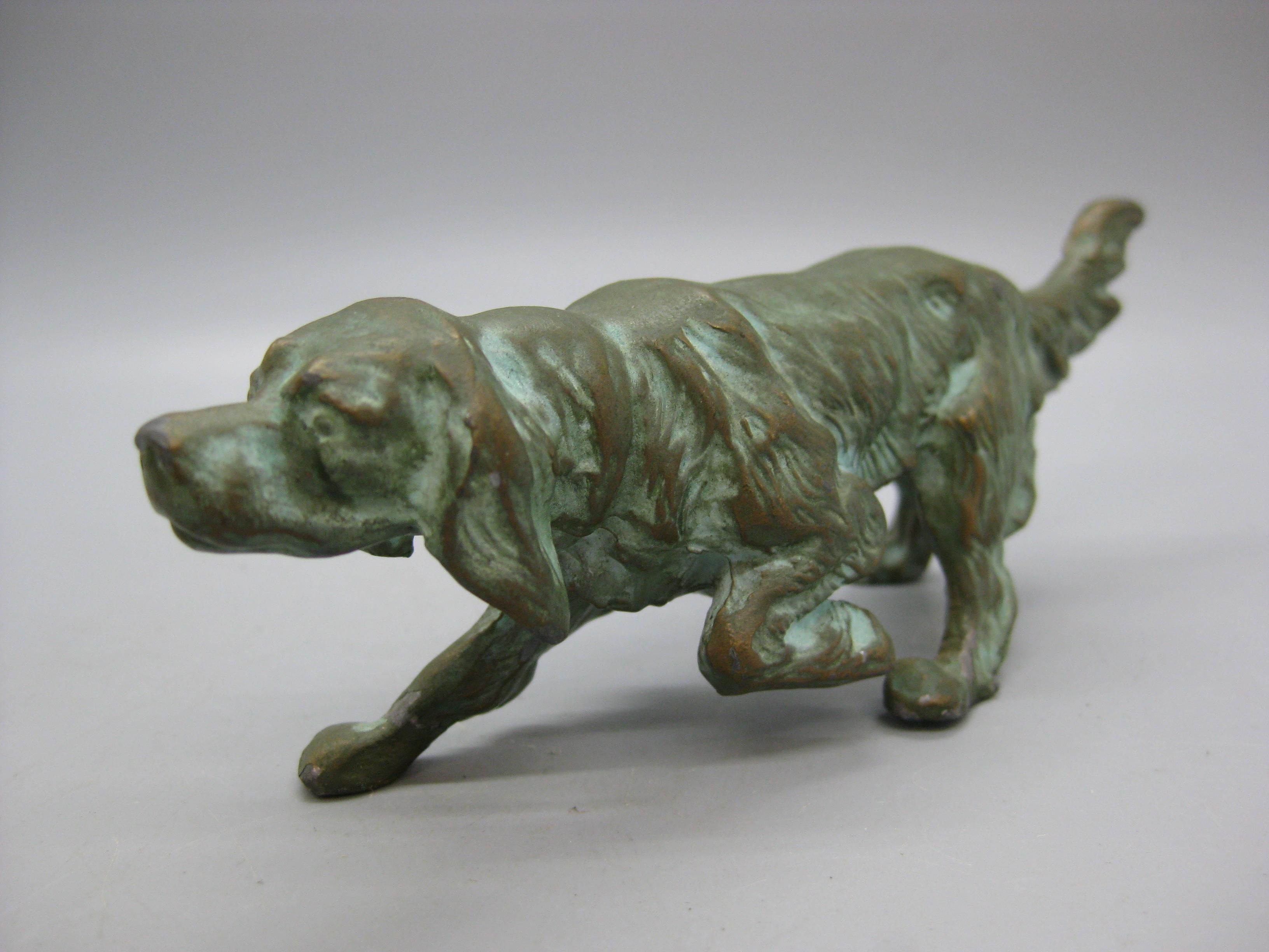Antique English Irish Setter Dog Figural Verdigris Bronze Figurine Sculpture in vendita 4