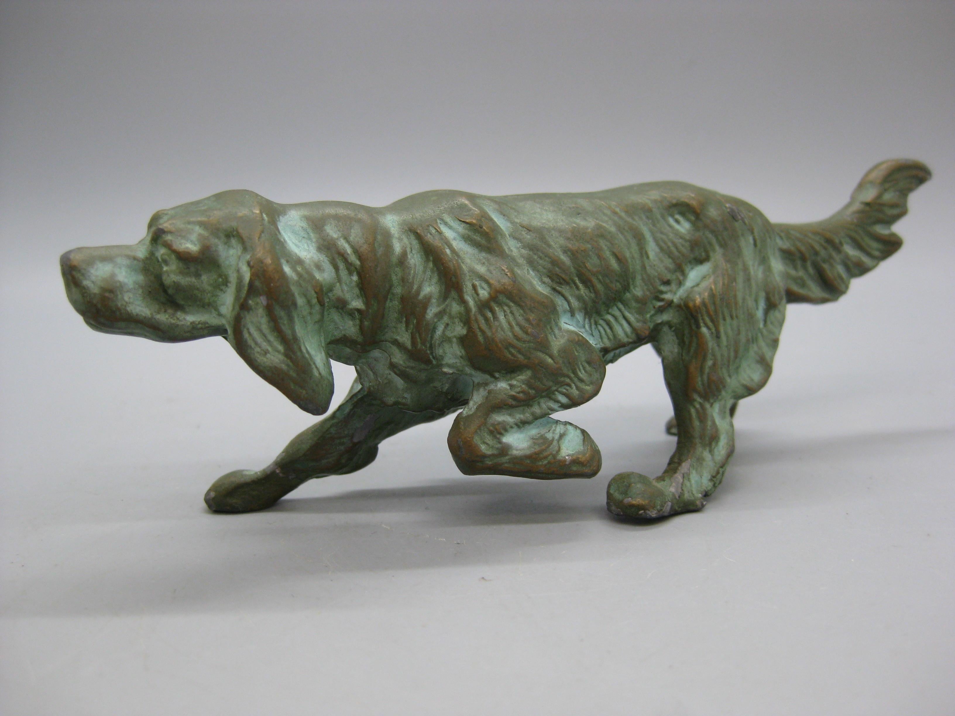 Antique English Irish Setter Dog Figural Verdigris Bronze Figurine Sculpture In condizioni ottime in vendita a San Diego, CA