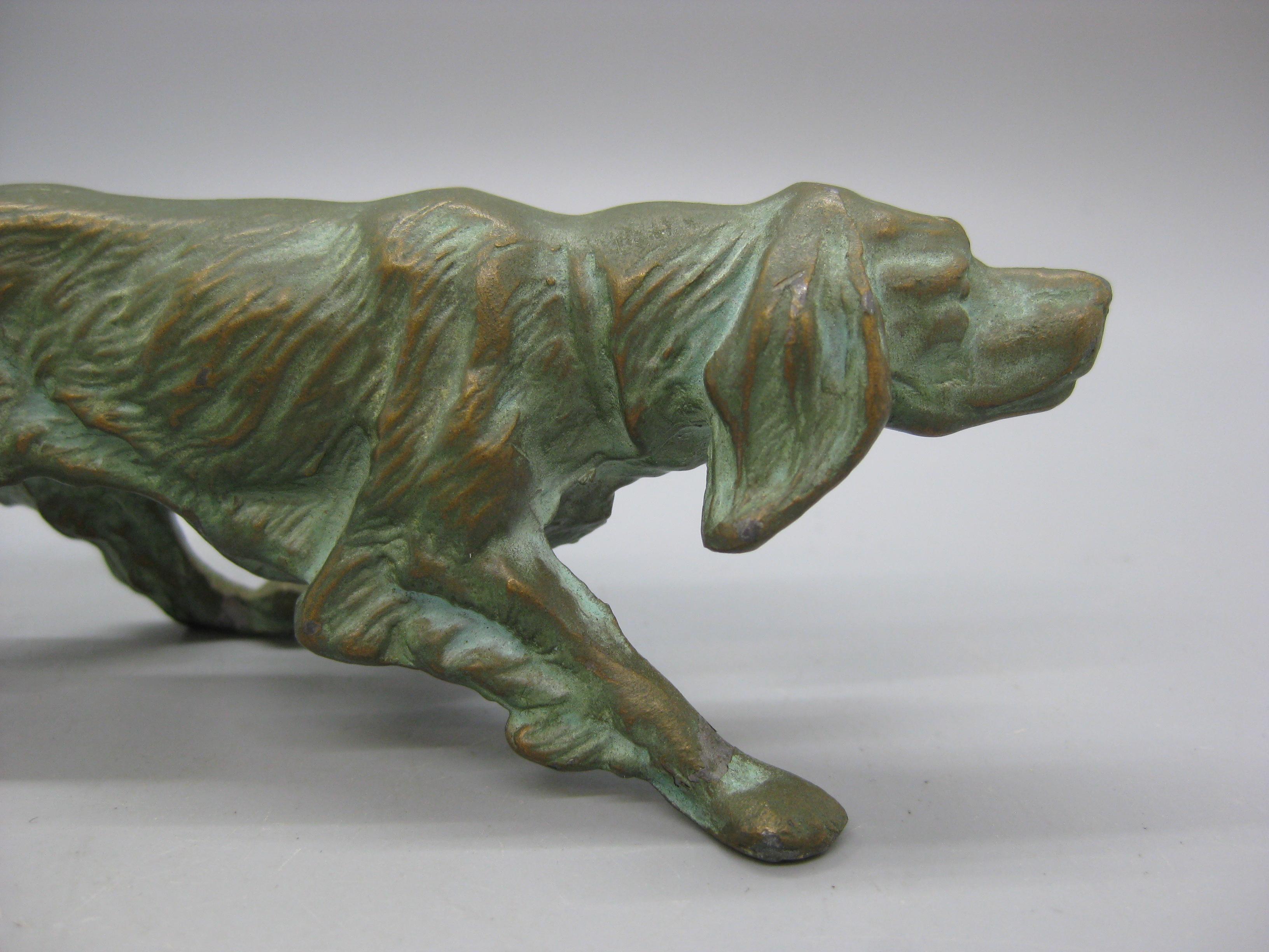 Antique English Irish Setter Dog Figural Verdigris Bronze Figurine Sculpture in vendita 3