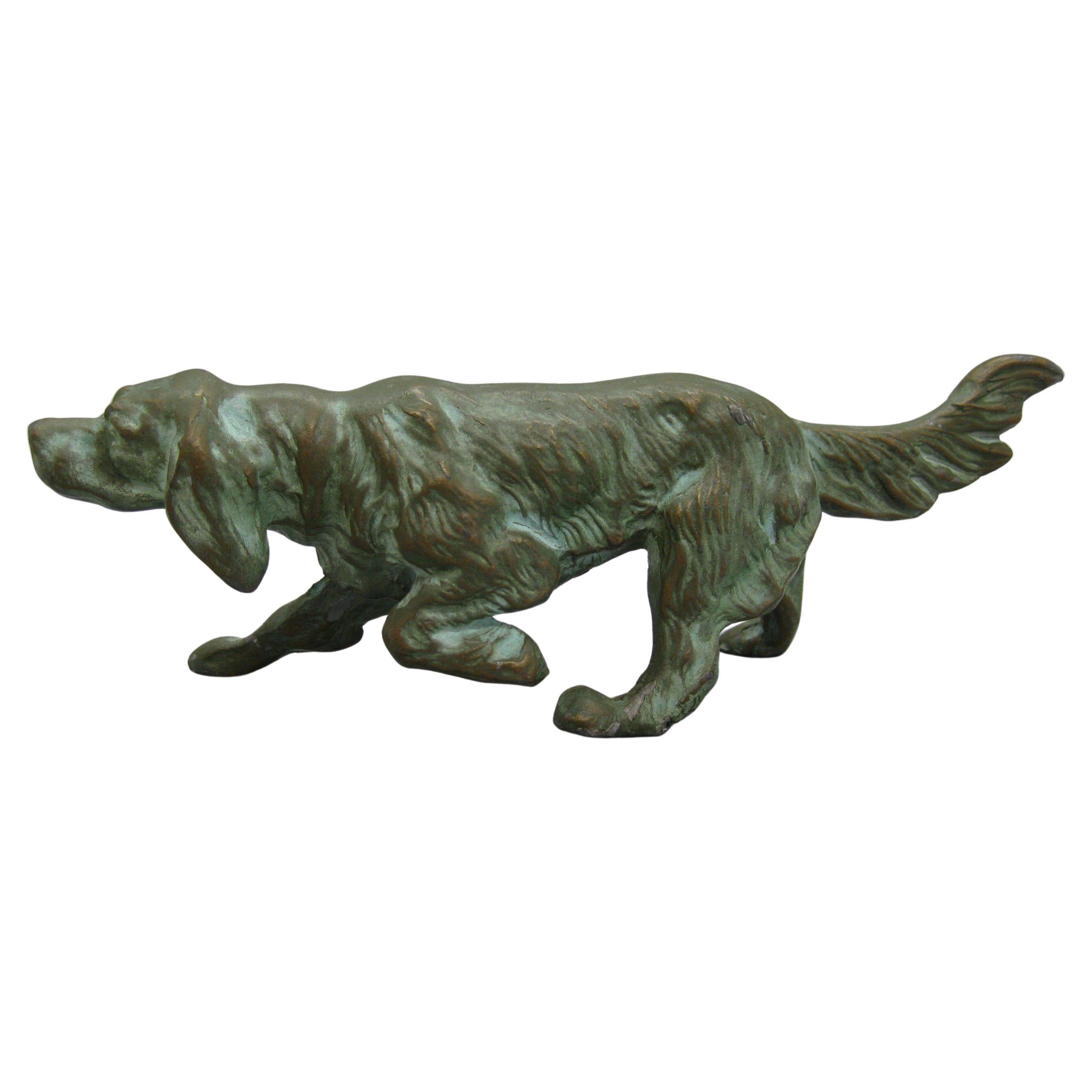 Antique English Irish Setter Dog Figural Verdigris Bronze Figurine Sculpture