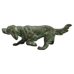 Antique English Irish Setter Dog Figural Verdigris Bronze Figurine Sculpture