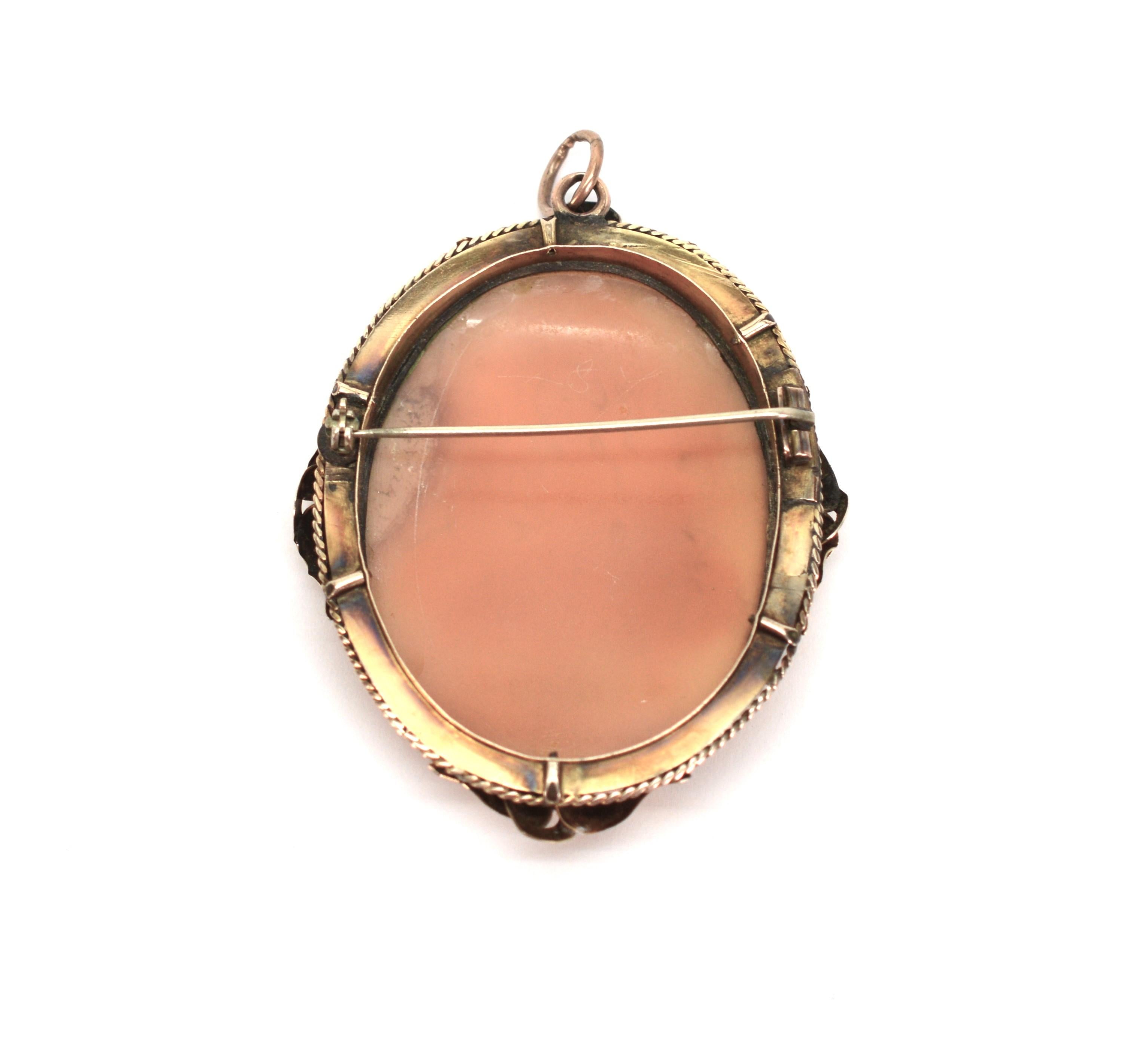 Antique English Irish Victorian Three Graces Shell Cameo Pendant w Gold For Sale 1