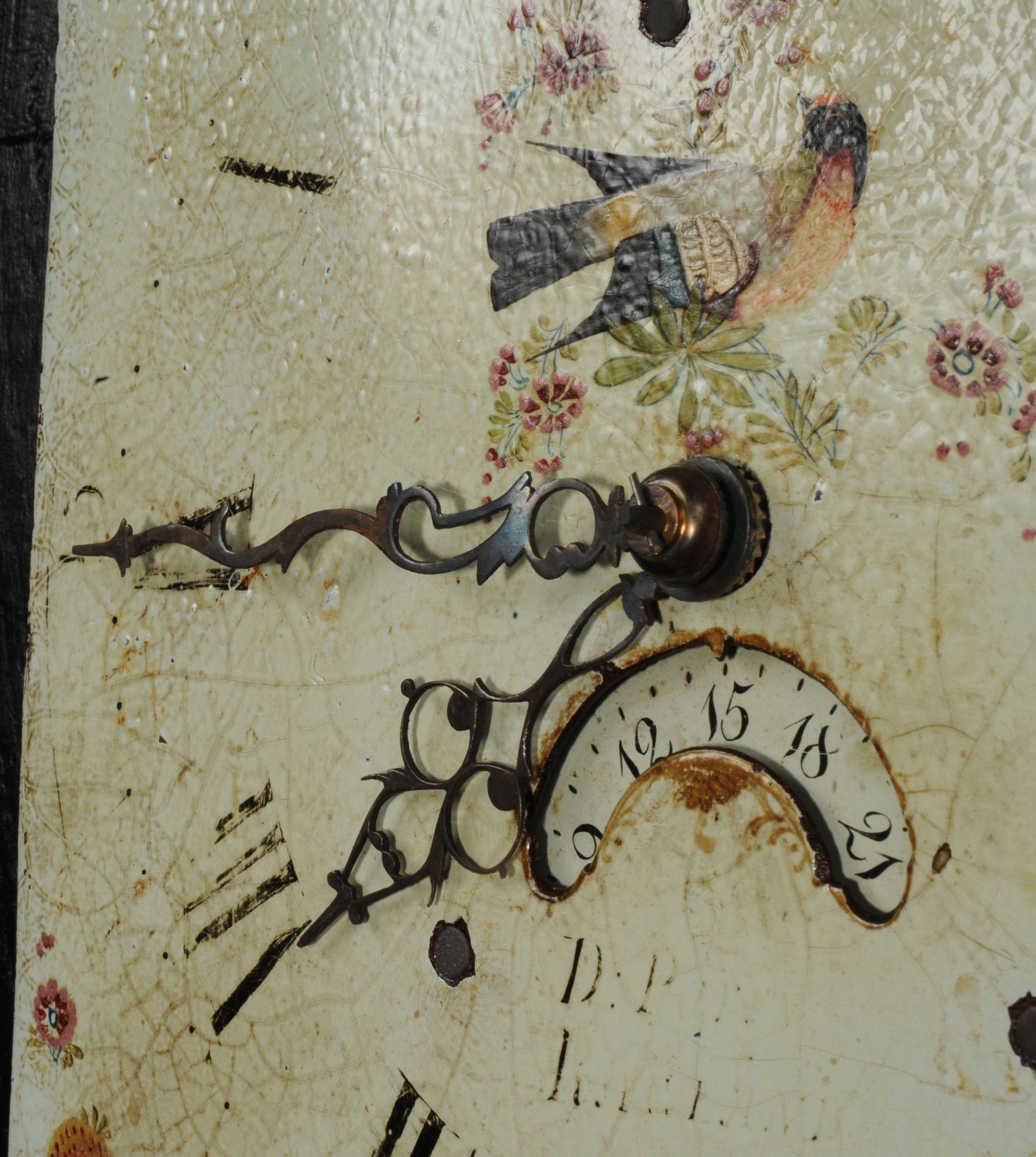 Folk Art Antique English Iron Clock Dial Face, Bird, Fully Working For Sale