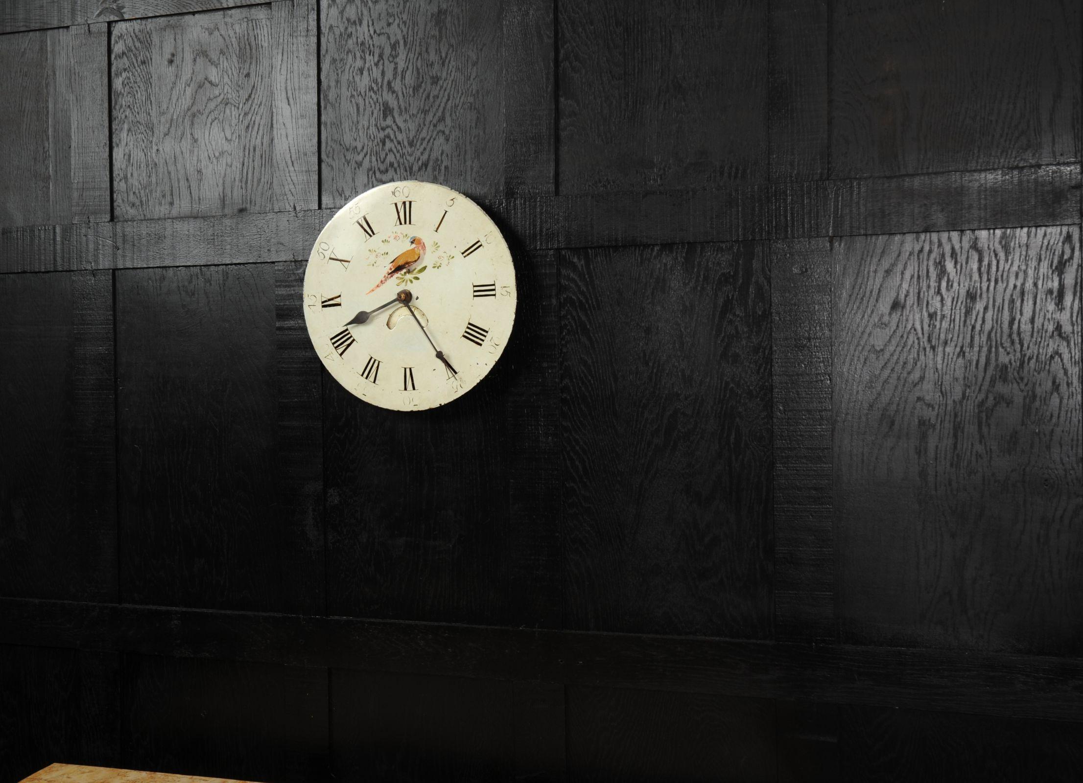 Folk Art Antique English Iron Clock Dial Face, Bird, Fully Working