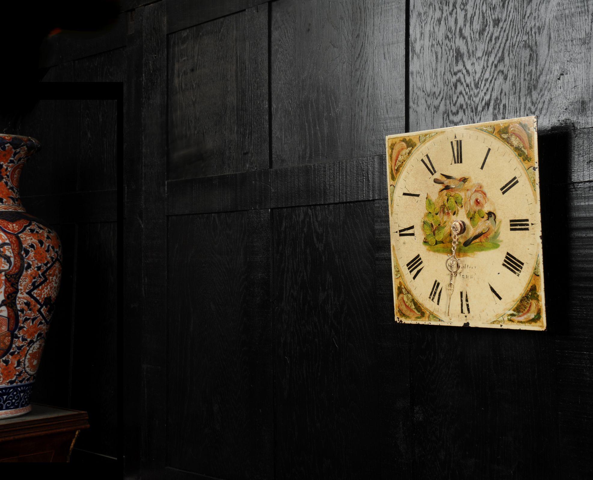 Folk Art Antique English Iron Clock Dial Face, Birds, Fully Working