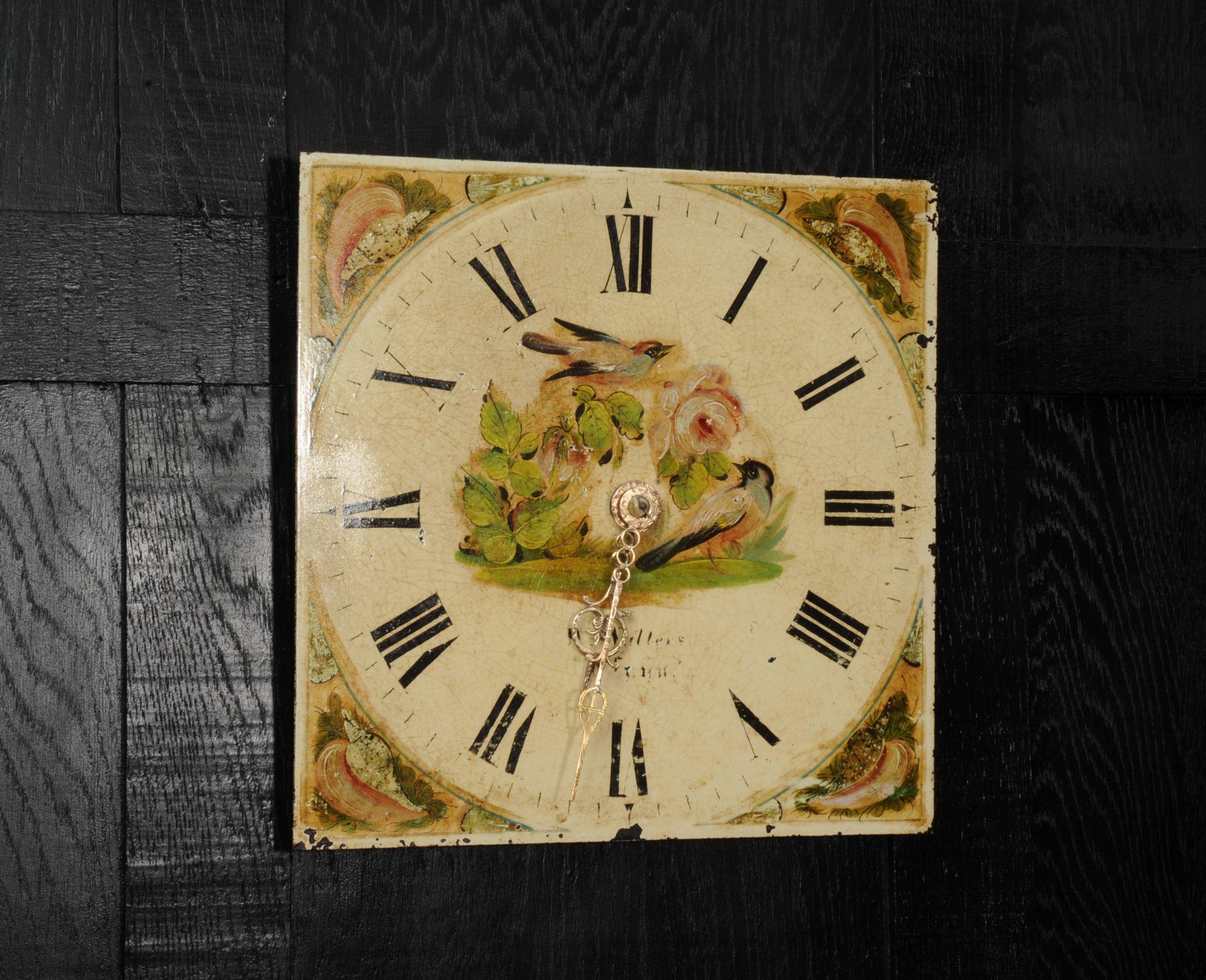Antique English Iron Clock Dial Face, Birds, Fully Working In Distressed Condition In Belper, Derbyshire