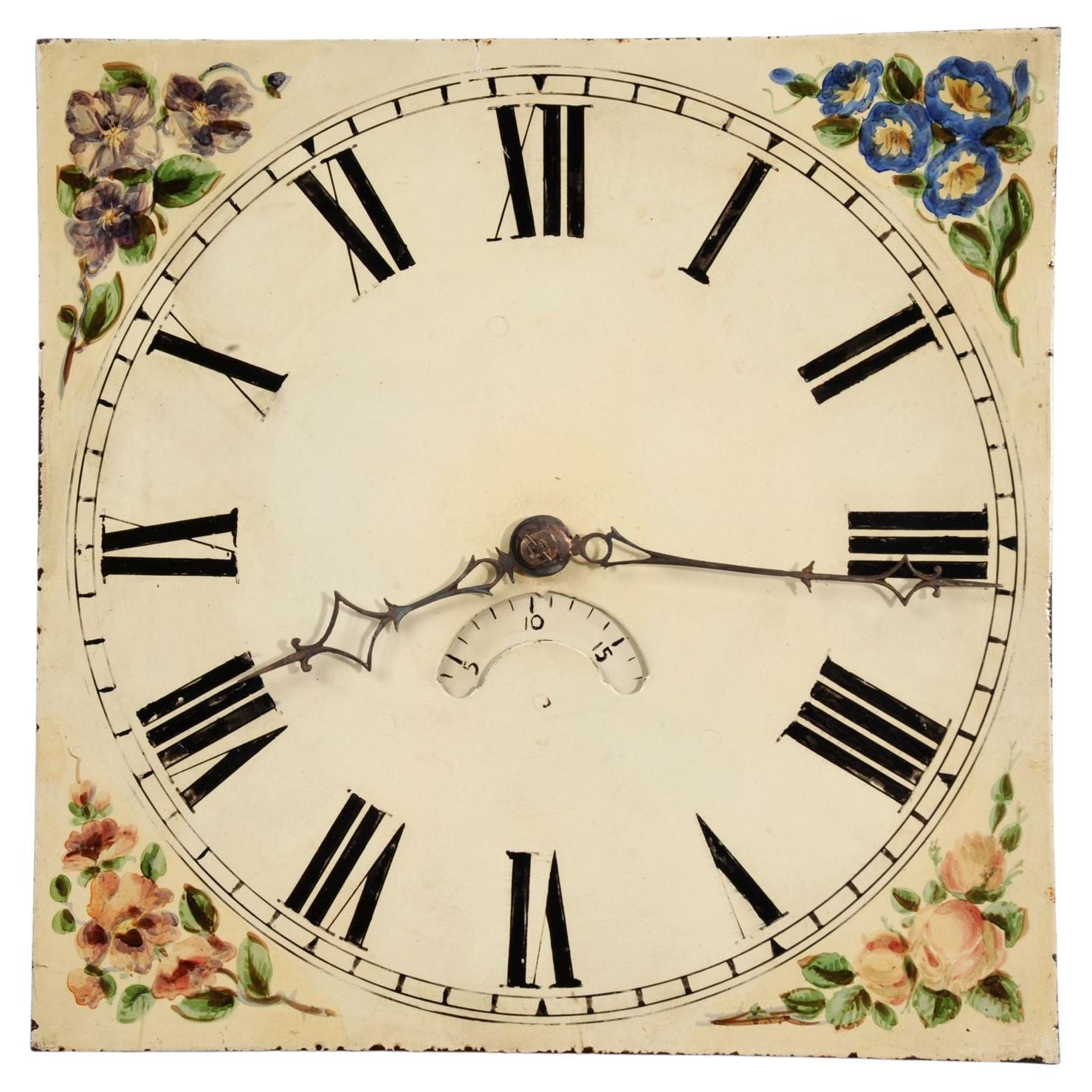 Antique English Iron Clock Dial Face, Country Garden, Fully Working For Sale