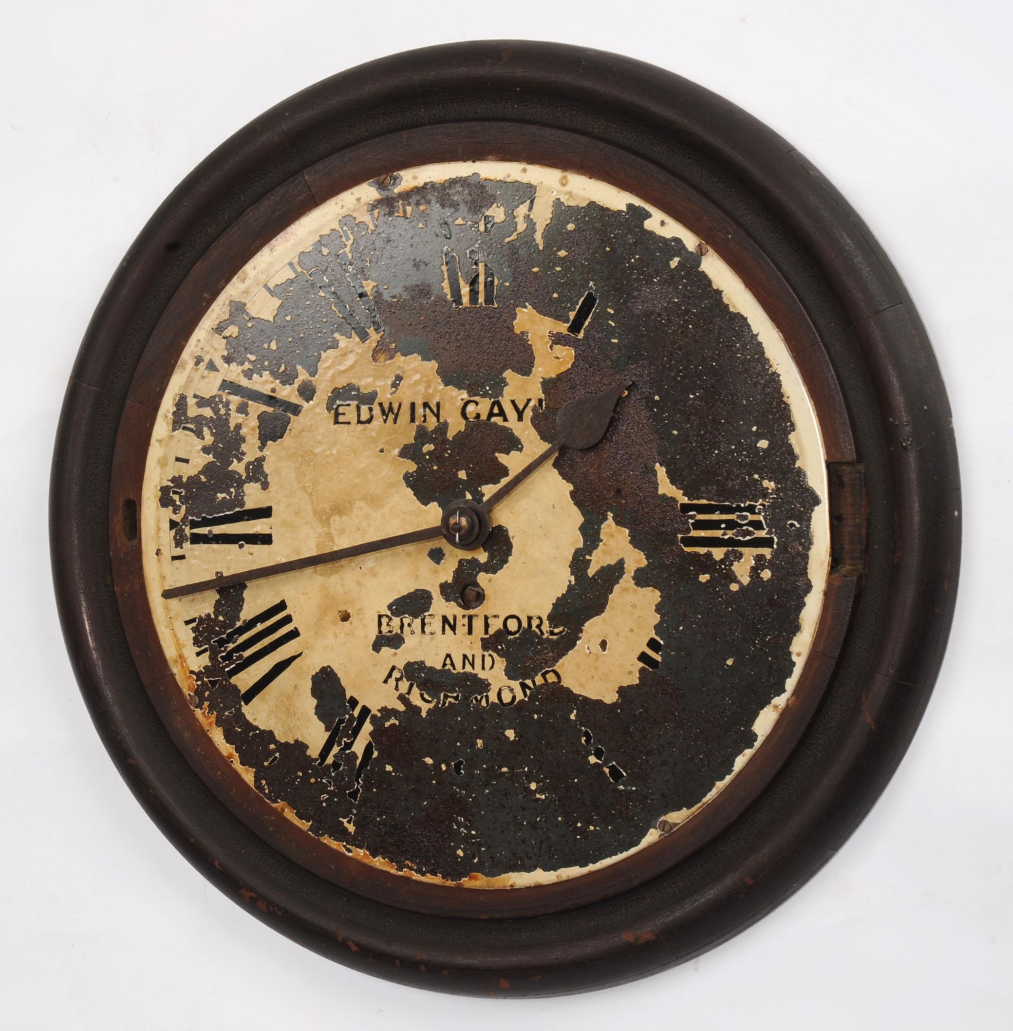 Ebonized Antique English IRON Clock Dial Face Industrial EDWIN GAY RICHMOND Fully Working For Sale