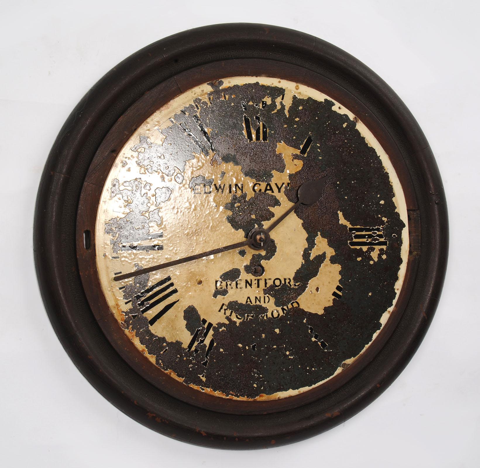 Antique English IRON Clock Dial Face Industrial EDWIN GAY RICHMOND Fully Working For Sale 3
